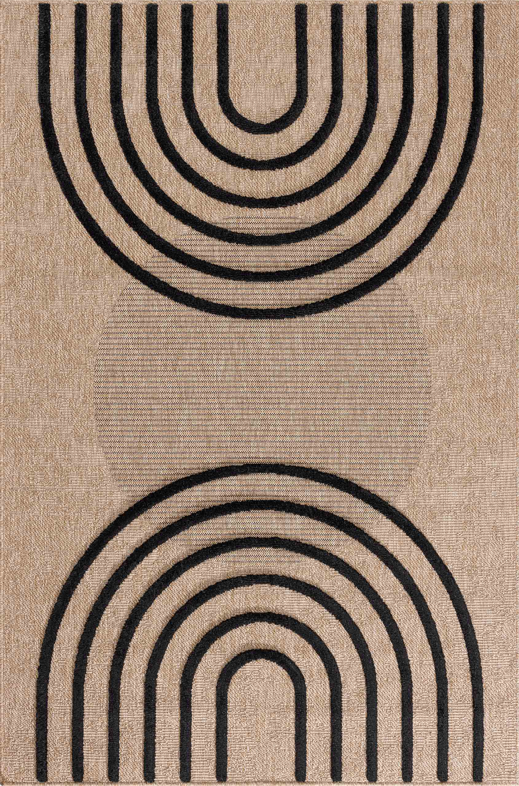 Tapis aspect jute noir motifs arcs