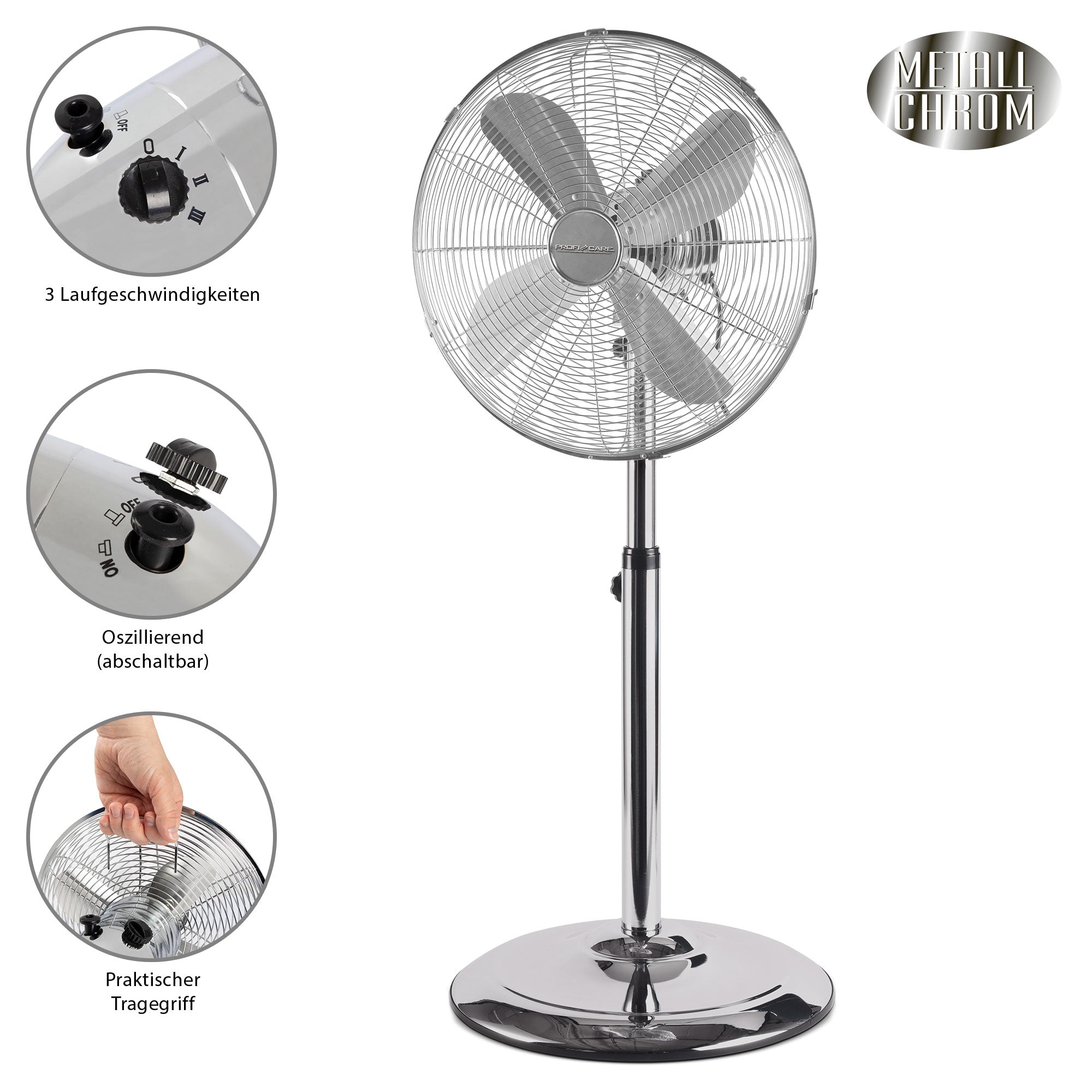 Ventilateur sur pied design Inox 40cm