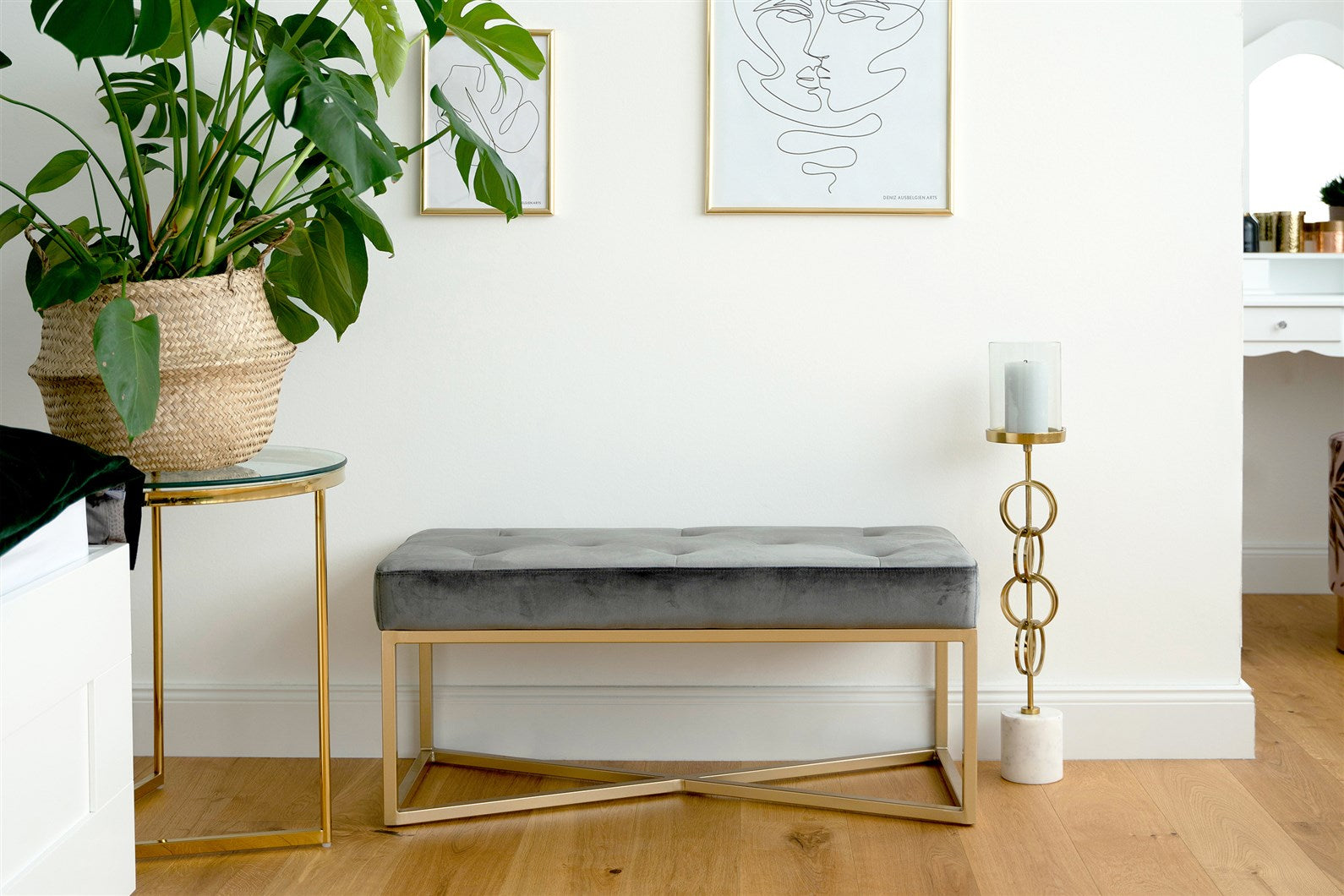 Banc gris / doré - Cameron