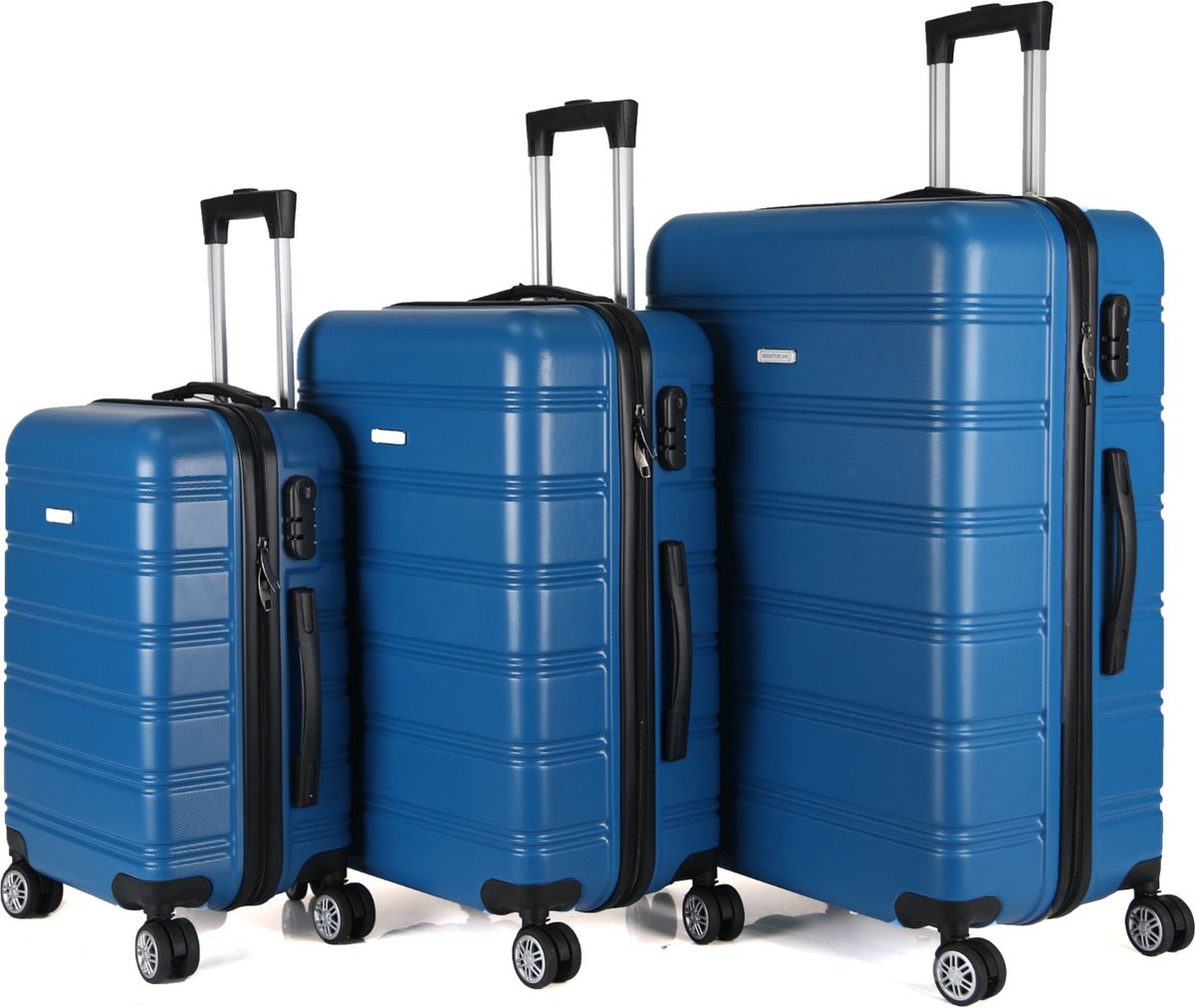 Set 3 valises 36-67-98 litres ABS avec 4 roulettes Bleu