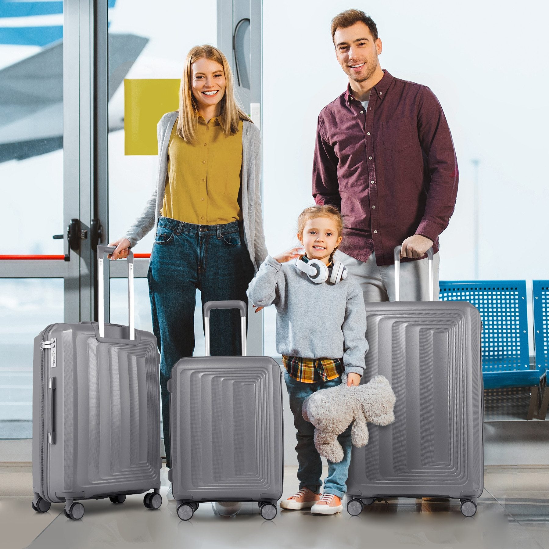 Set 3 valises 36-67-98 litres ABS avec 4 roulettes Argenté