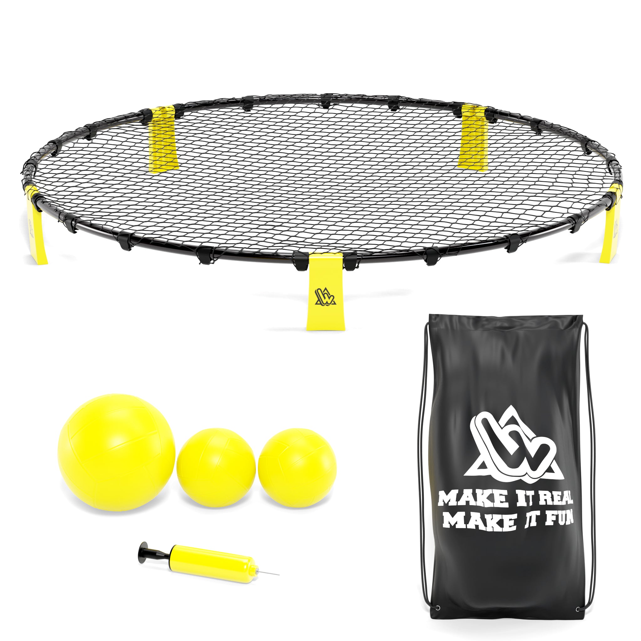 Set de Smashball jaune 90cm avec 3 ballons, une pompe et un sac de transport