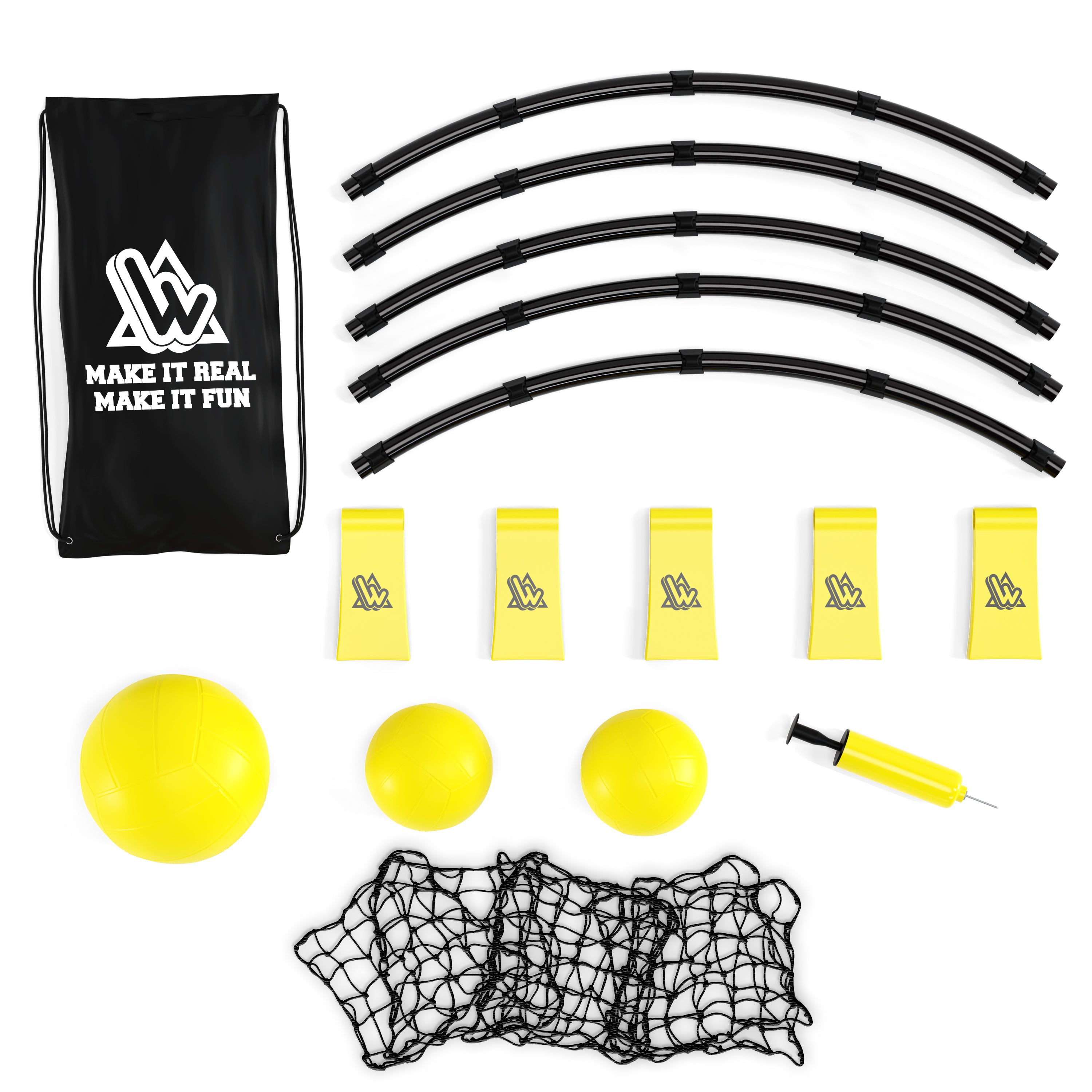 Set de Smashball jaune 90cm avec 3 ballons, une pompe et un sac de transport