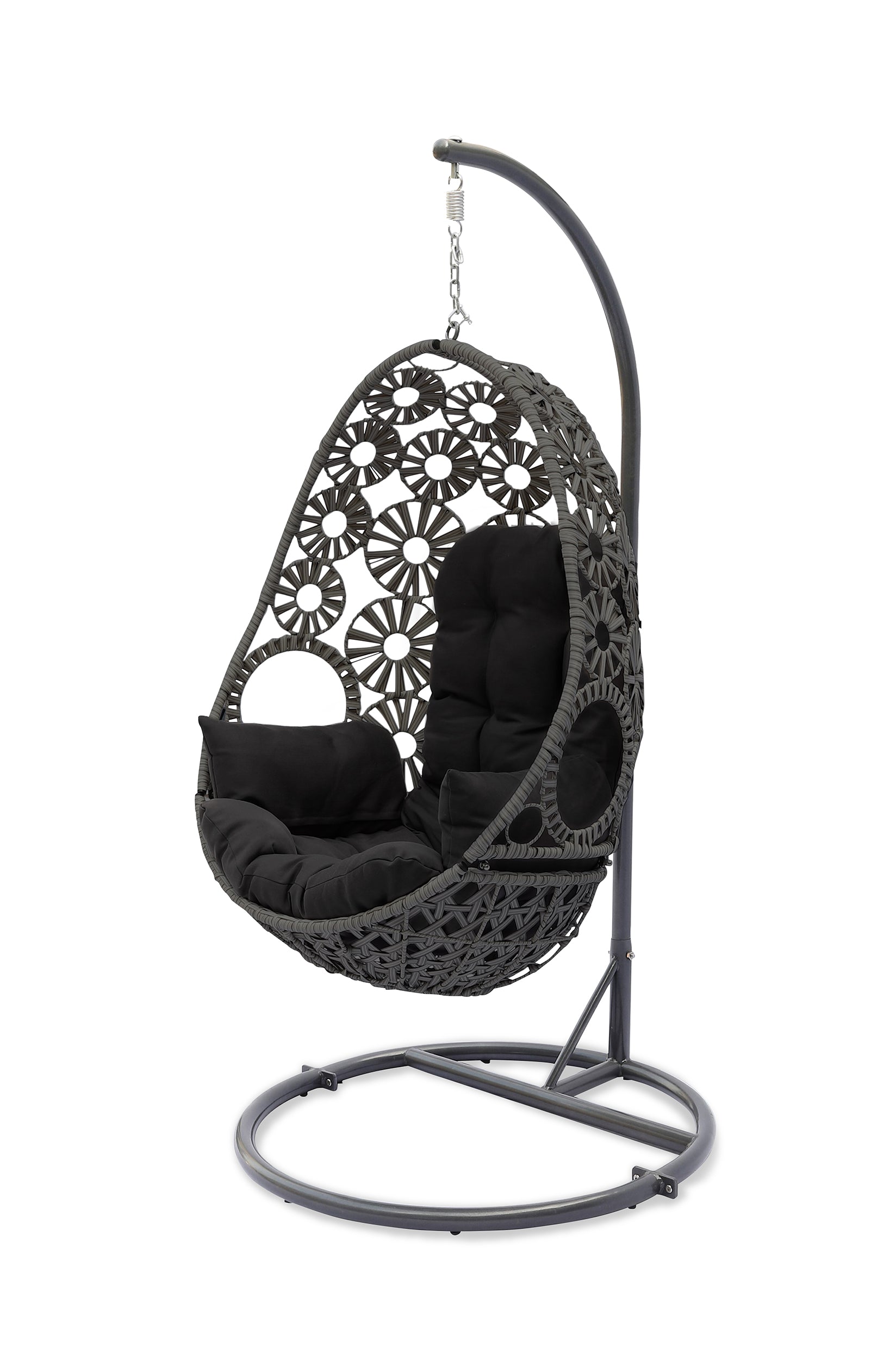 Balancelle de jardin SAMOA en résine tressée avec coussin noir - GRIS ANTHRACITE