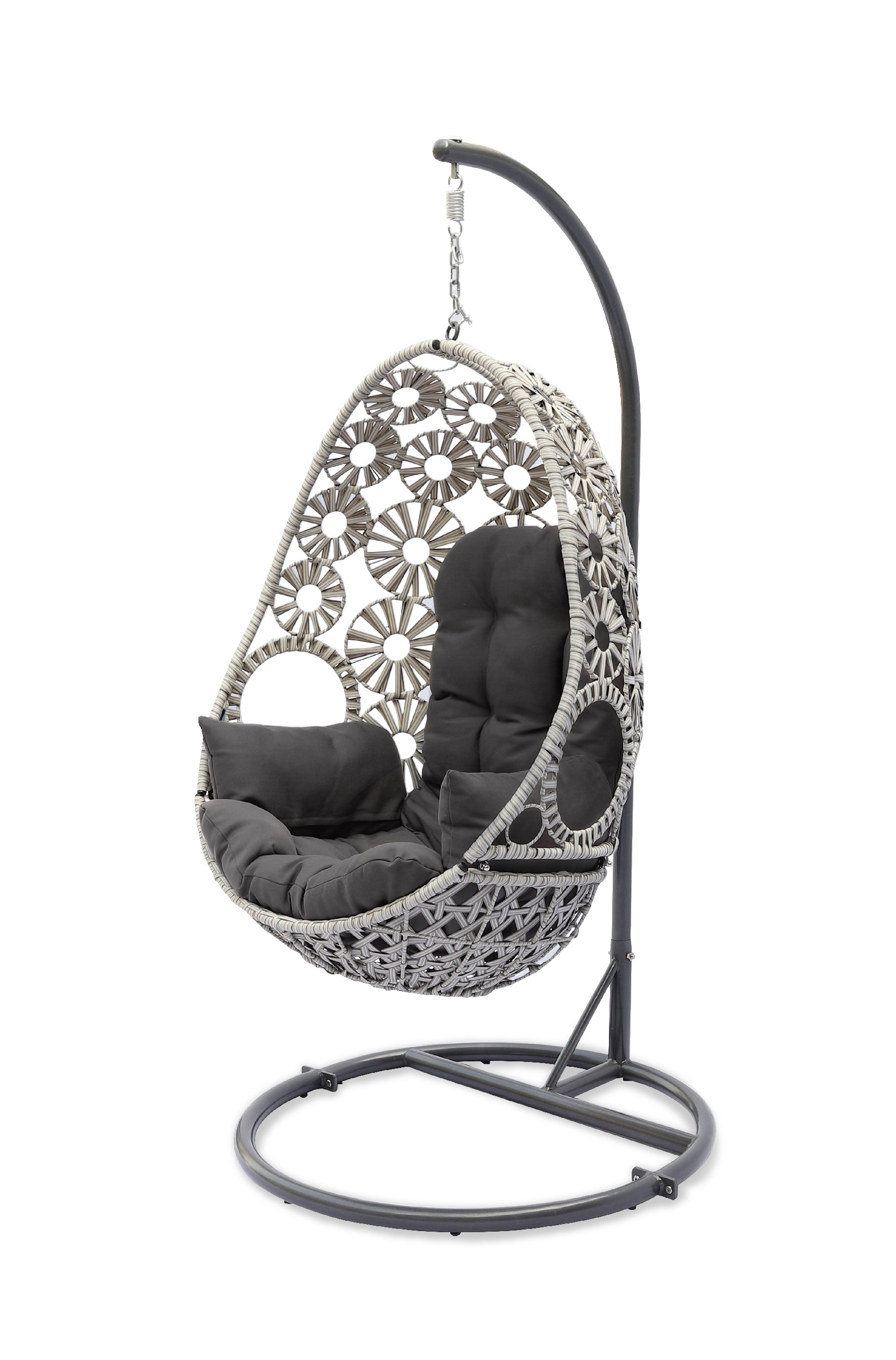 Balancelle de jardin SAMOA en résine tressée avec coussin gris anthracite - ECRU