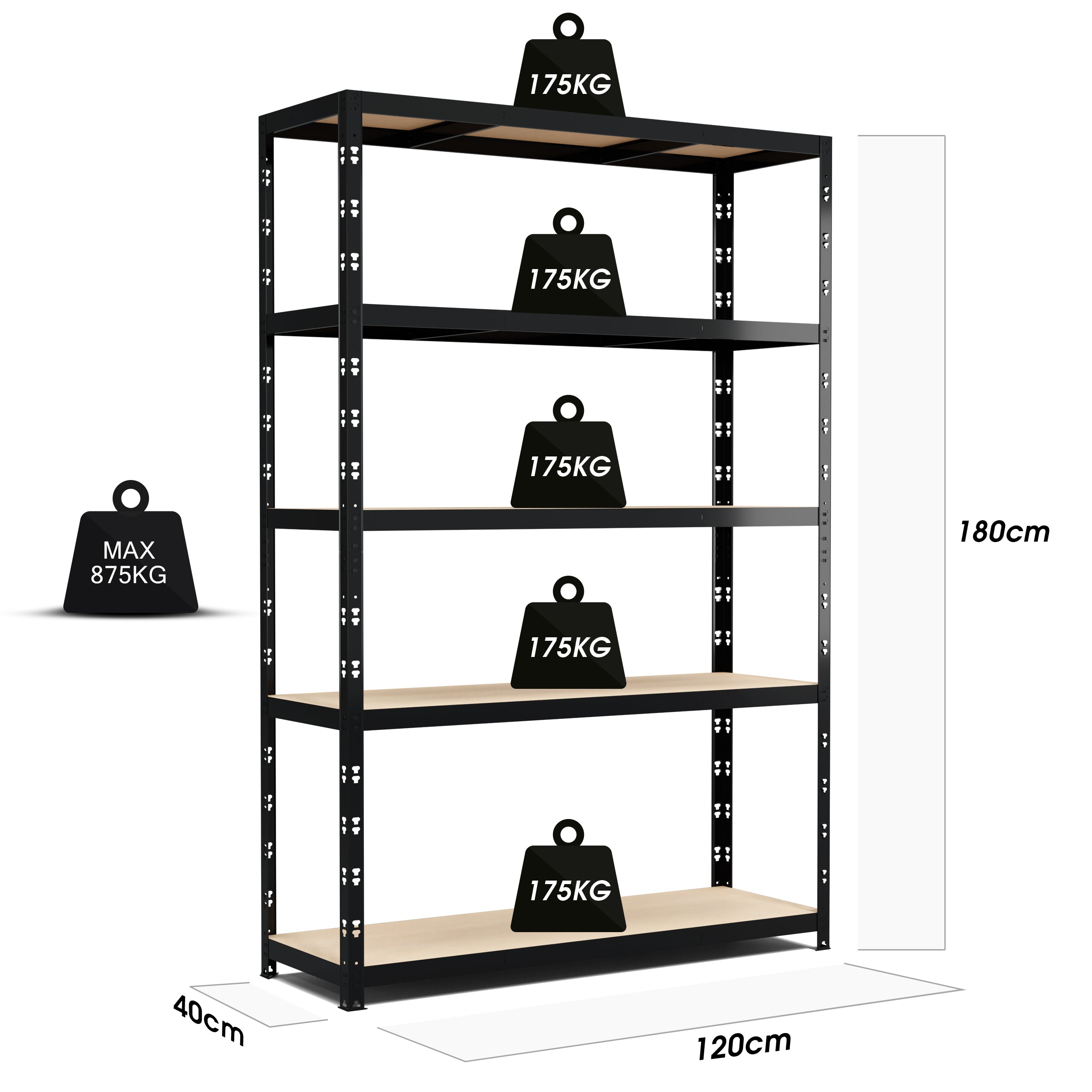 Etagere de Rangement Charges Lourdes 180x120x40cm