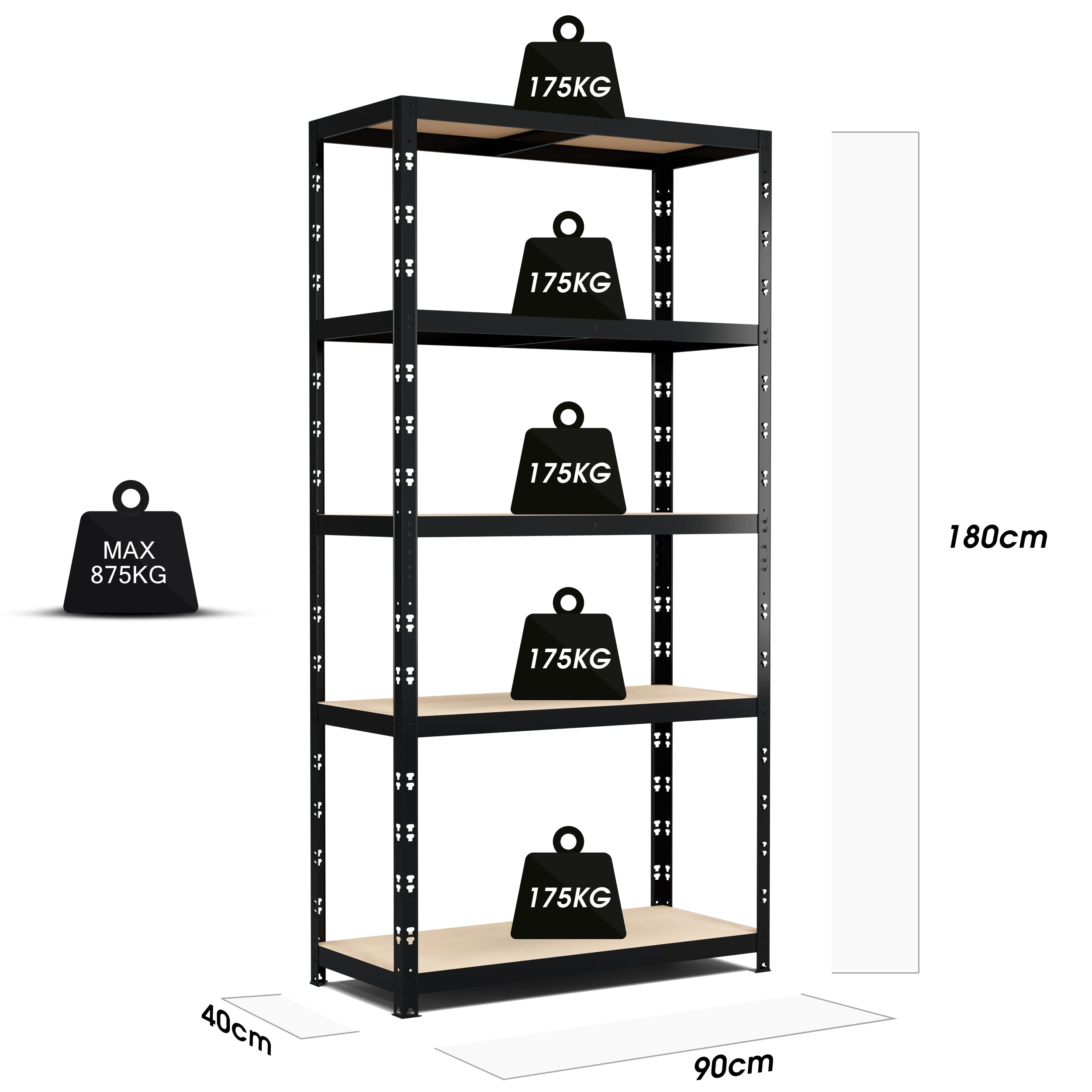Etagère de Rangement Charges Lourdes 180x90x40cm Noir