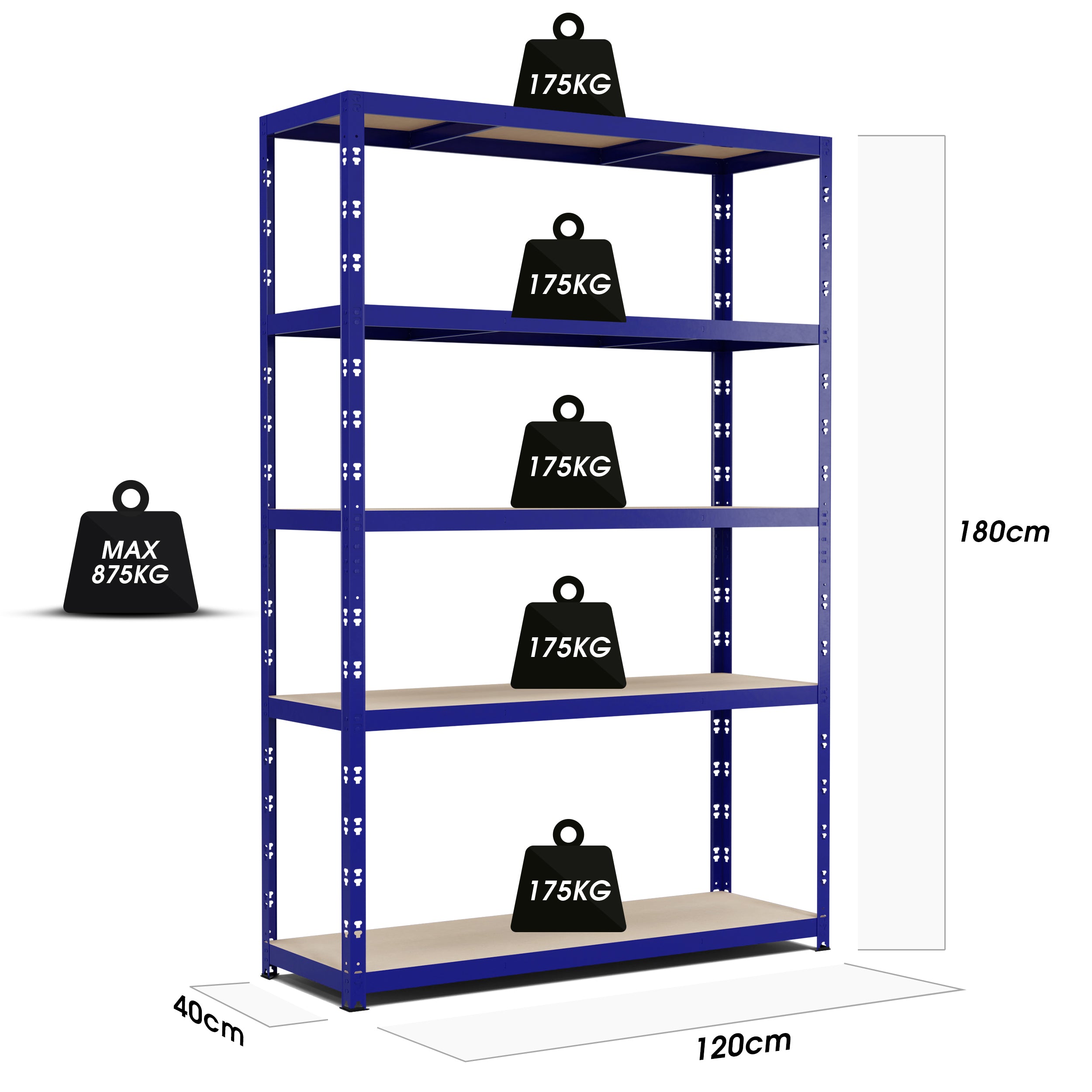 Etagere de Rangement Charges Lourdes 180x120x40cm