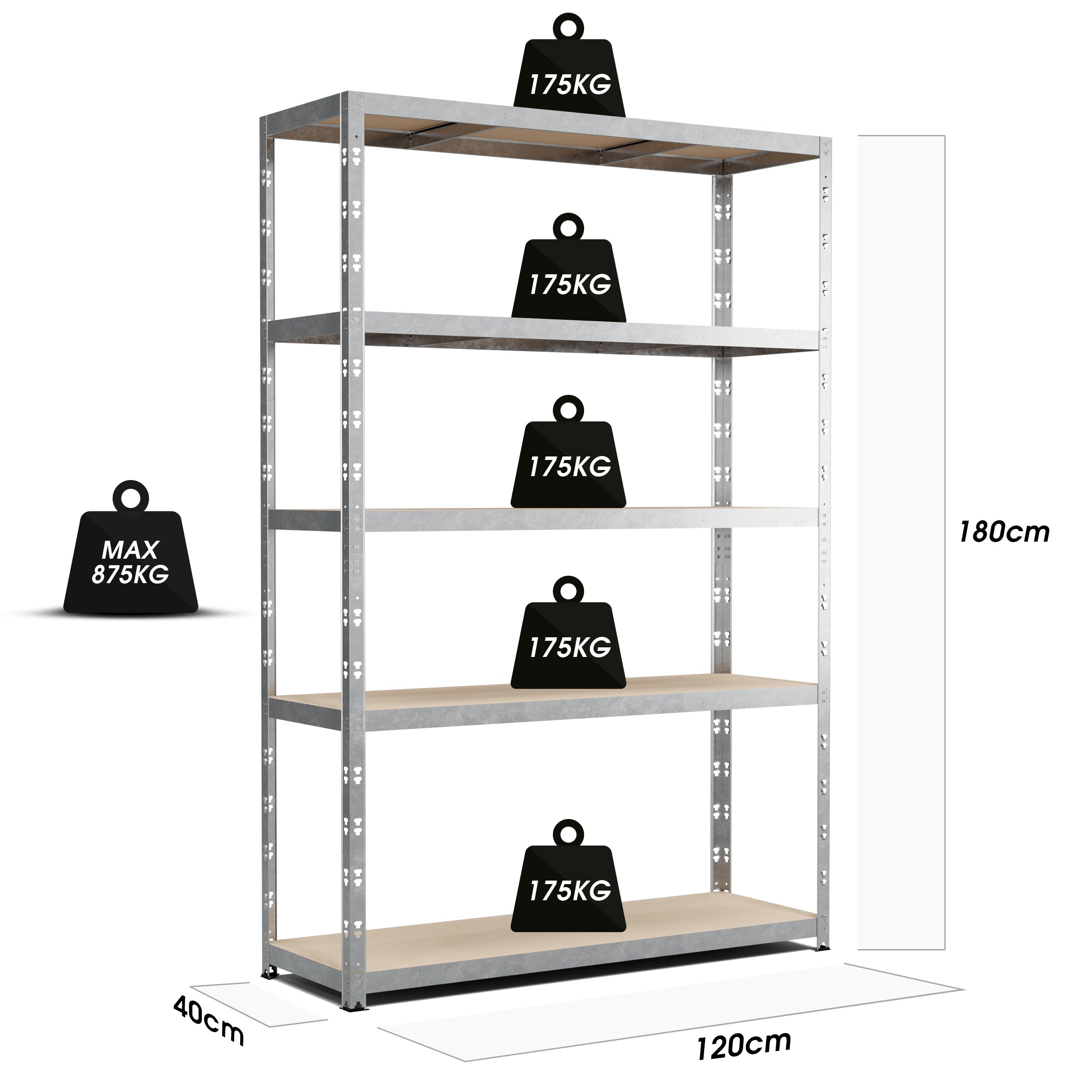 Etagere de Rangement Charges Lourdes 180x120x40cm