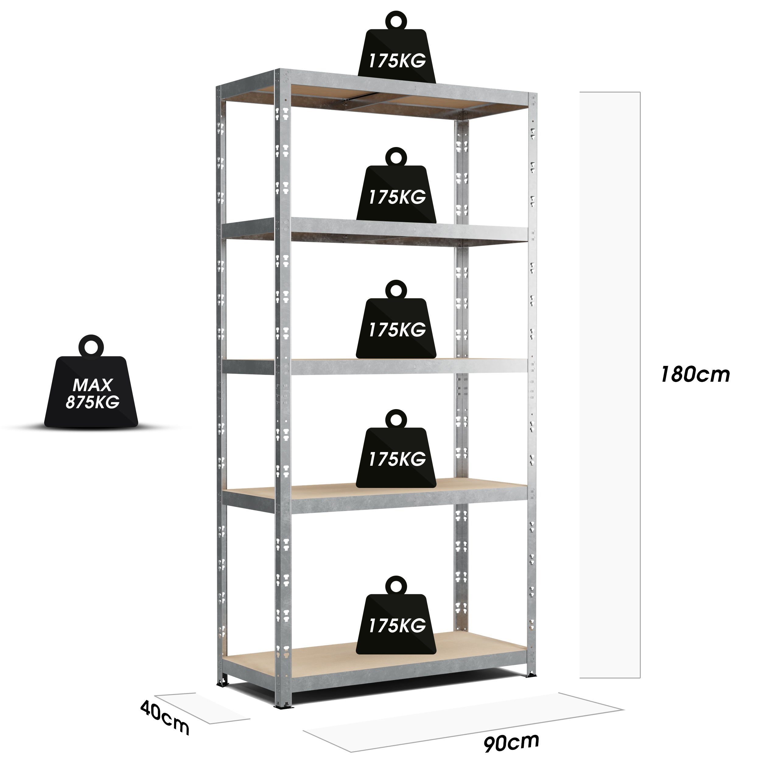 Etagère de Rangement Charges Lourdes 180x90x40cm Gris