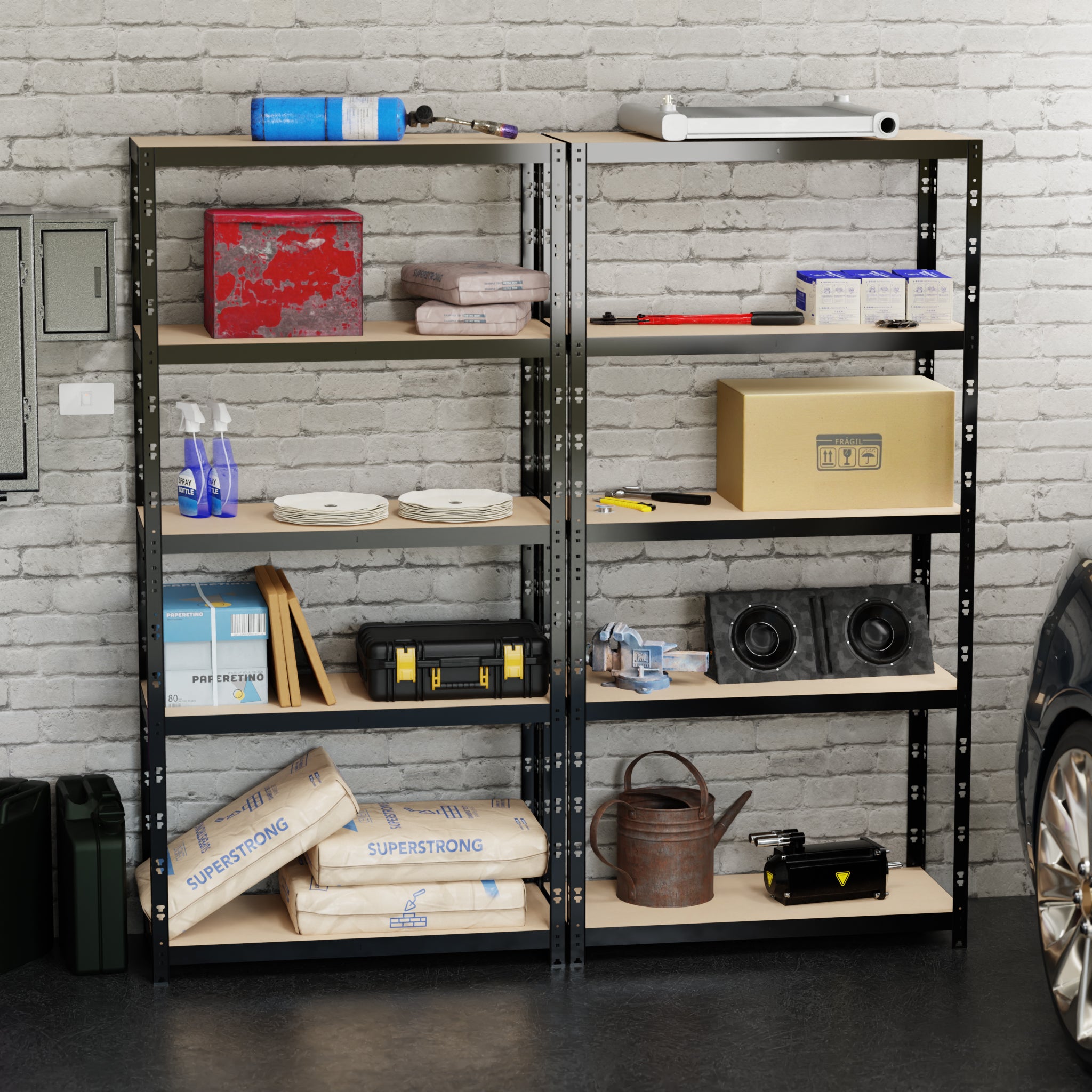 Lot de 2 Etagères de Rangement Charges Lourdes 180x90x40cm Noir