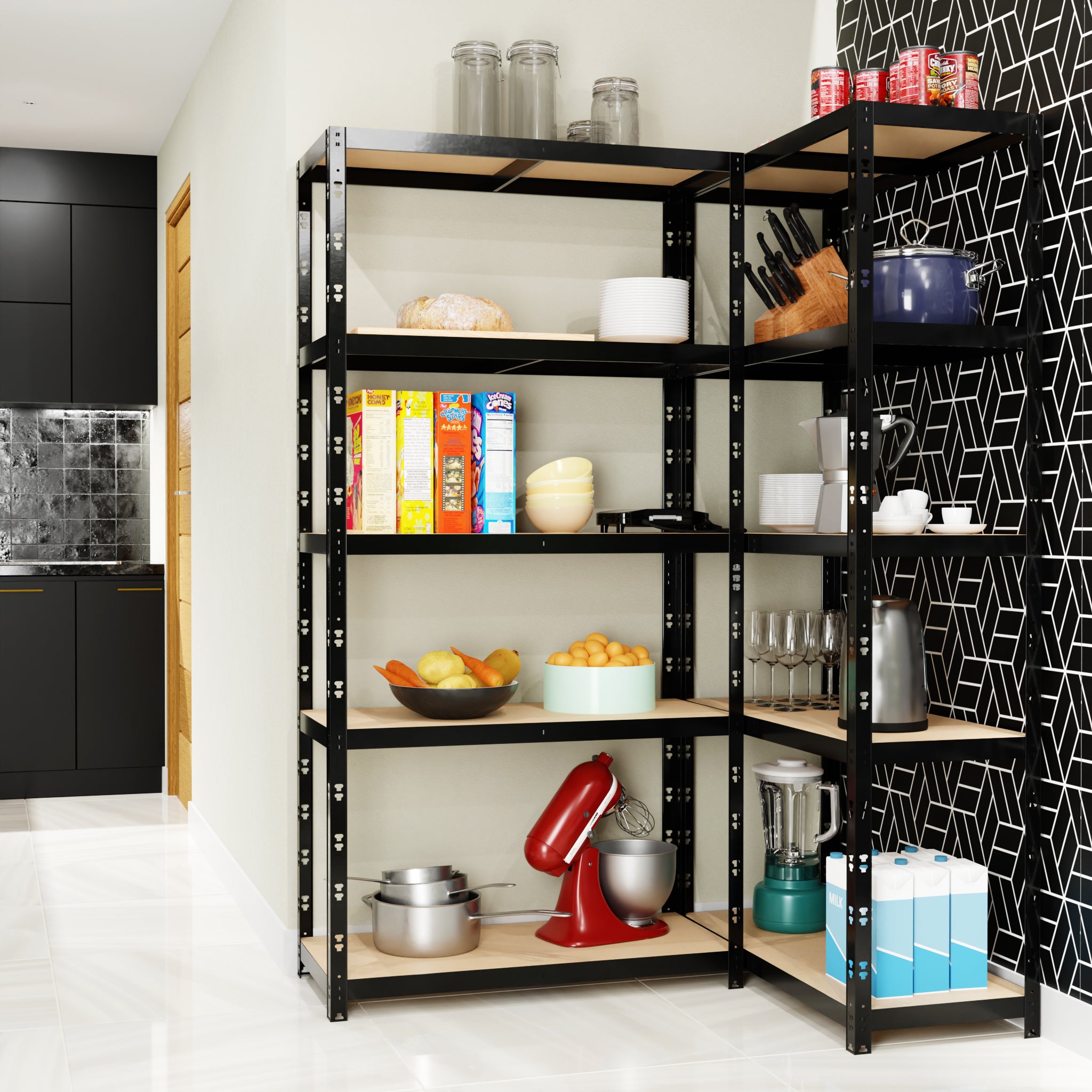 Lot de 2 Etagères de Rangement Charges Lourdes 180x90x40cm Noir