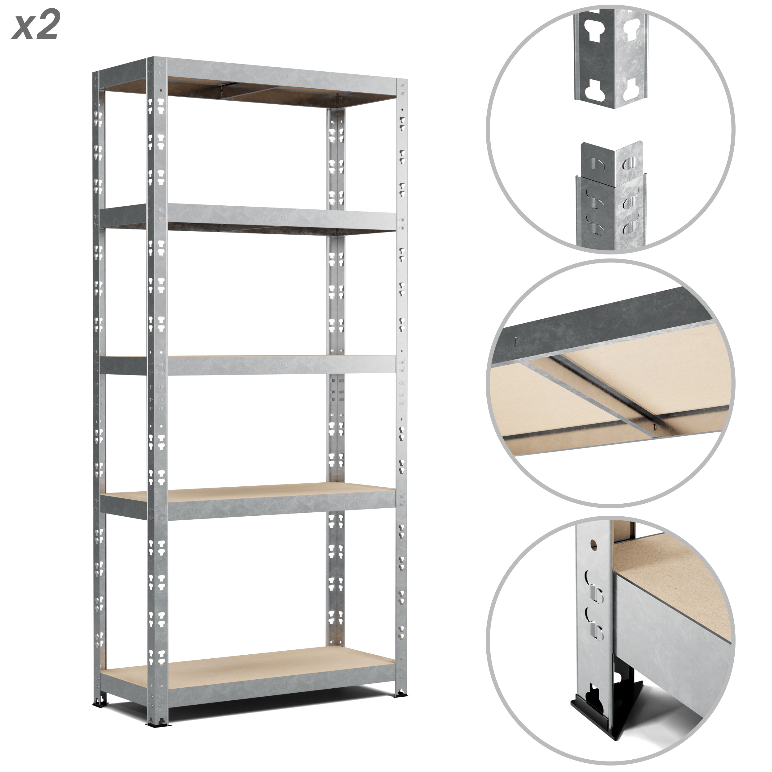 Lot de 2 Etagères de rangement Charges Lourdes 150x70x30cm