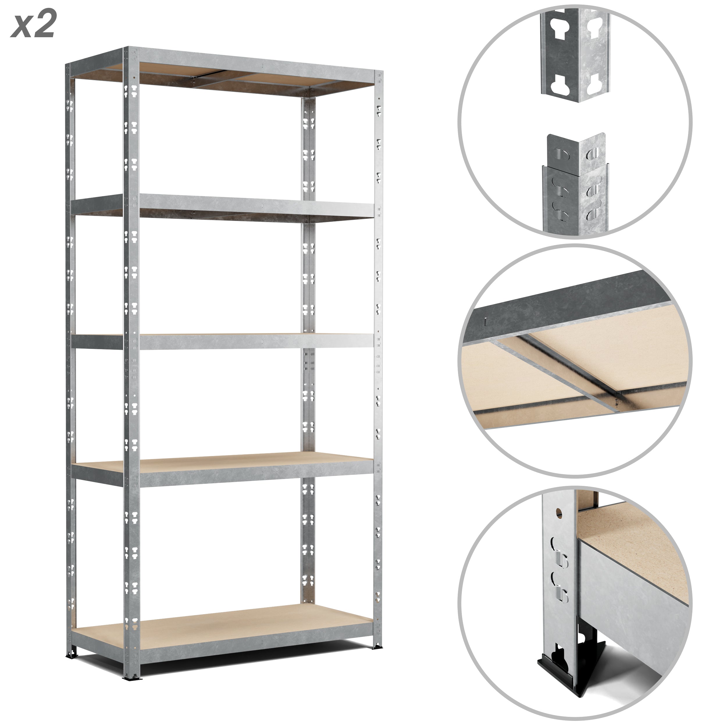 Lot de 2 Etagères de Rangement Charges Lourdes 180x90x40cm Gris