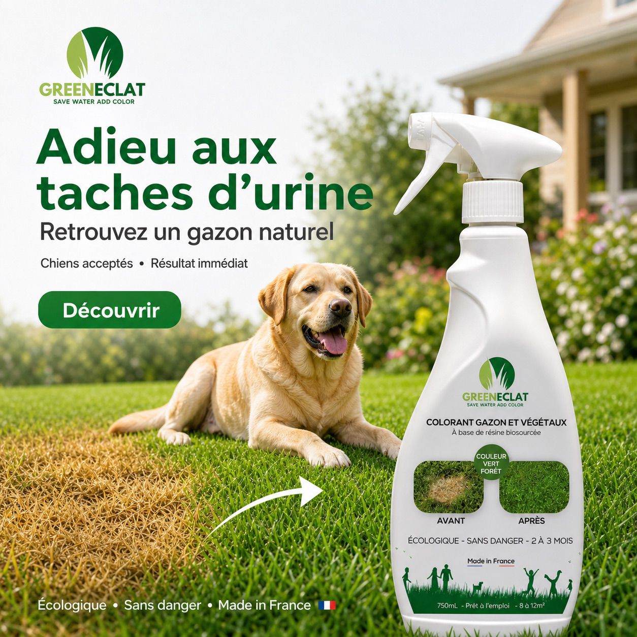 Colorant naturel gazon et thuyas vert forêt - résultat immédiat - 750ml + 5 recharges