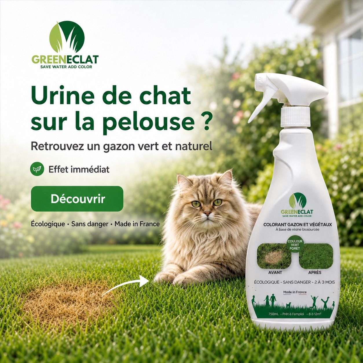 Colorant naturel gazon et thuyas vert forêt - résultat immédiat - 750ml + 5 recharges