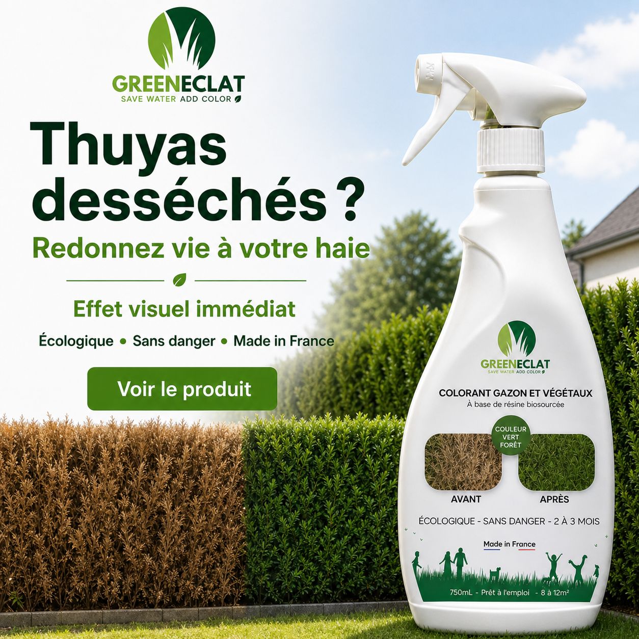 Colorant naturel gazon et thuyas vert forêt - résultat immédiat - 750ml + 5 recharges