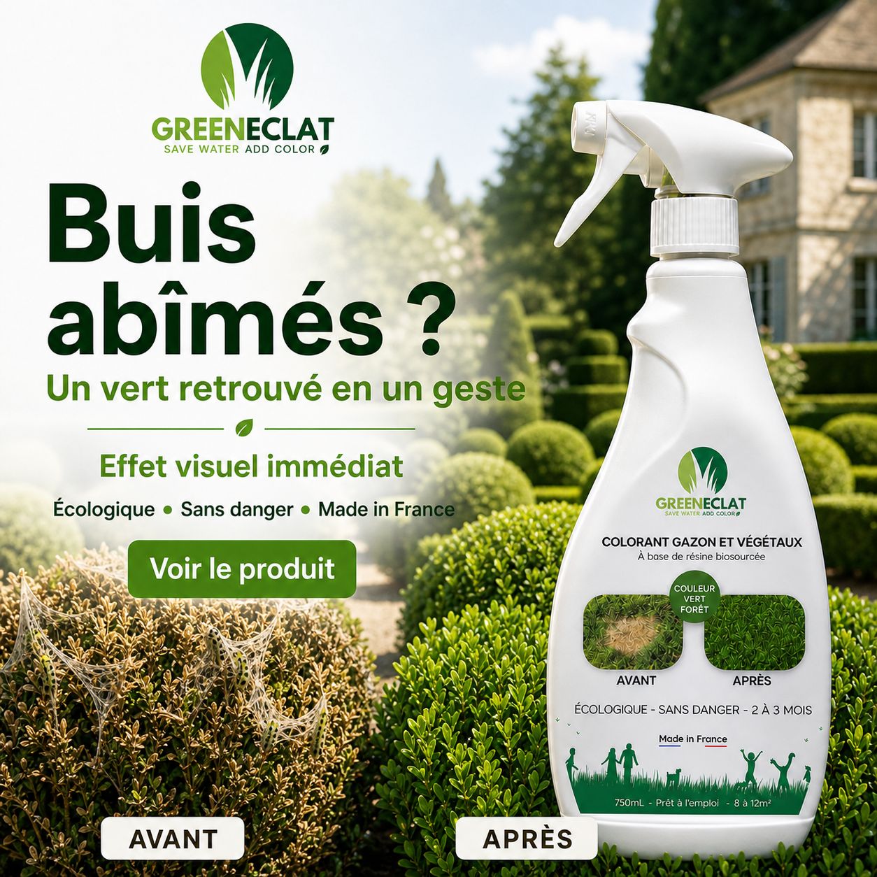 Colorant naturel gazon et thuyas vert forêt - résultat immédiat - 750ml + 5 recharges
