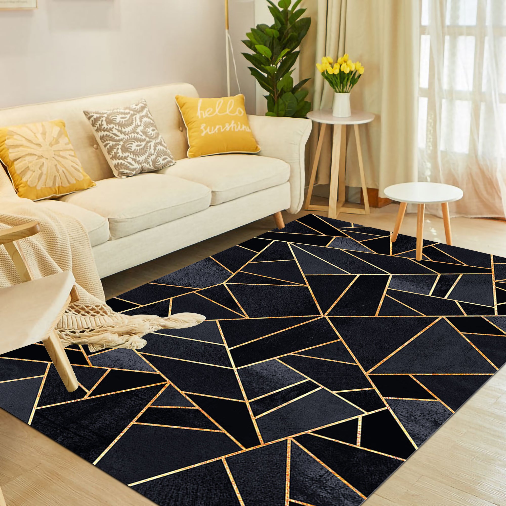 Tapis Grafic Noir Doré