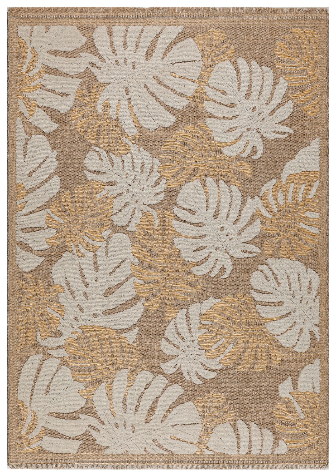 Tapis intérieur et extérieur aspect jute - Motifs feuilles - Jaune