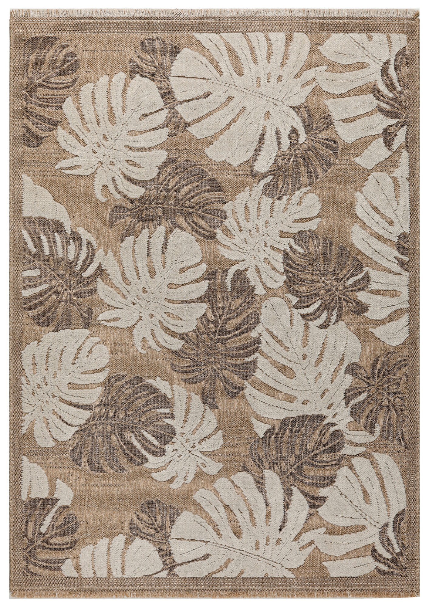 Tapis intérieur et extérieur - aspect jute motifs feuilles - marron