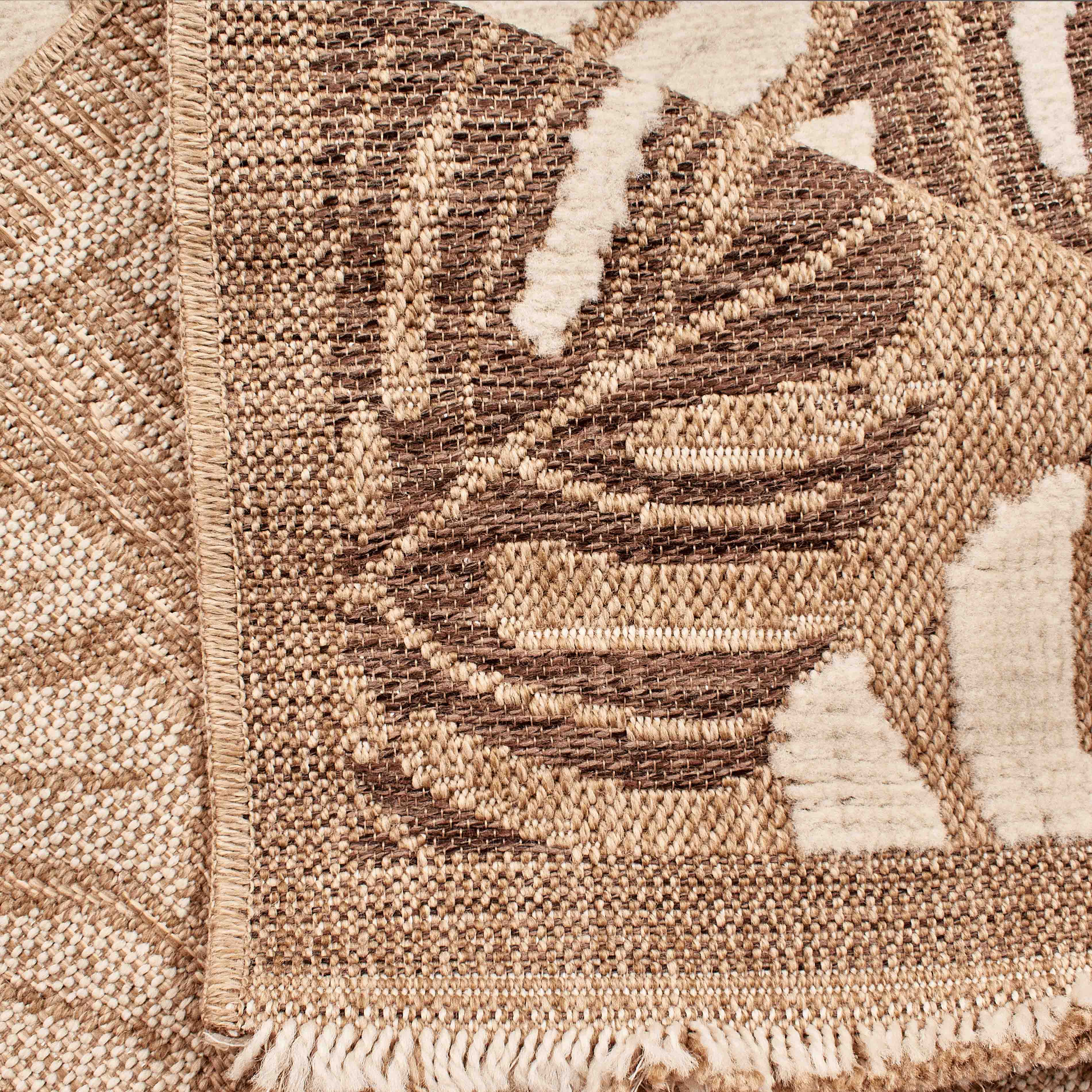Tapis intérieur et extérieur - aspect jute motifs feuilles - marron