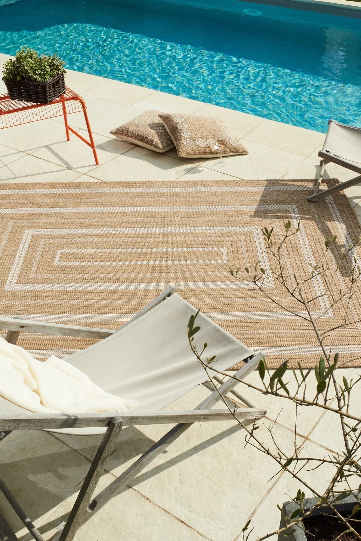 Tapis aspect jute nature motifs rectangles blanc - Nature