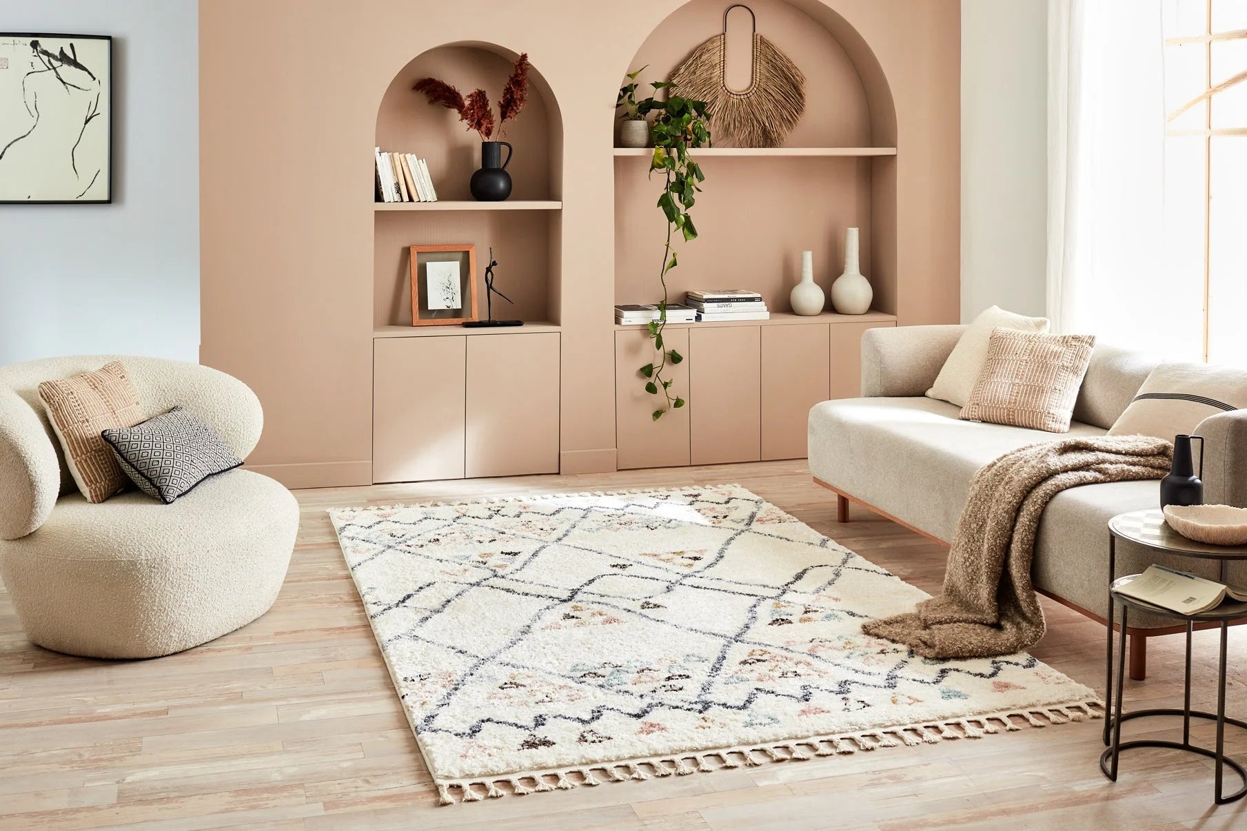 Tapis ethnique motifs losanges turquoise - Delya