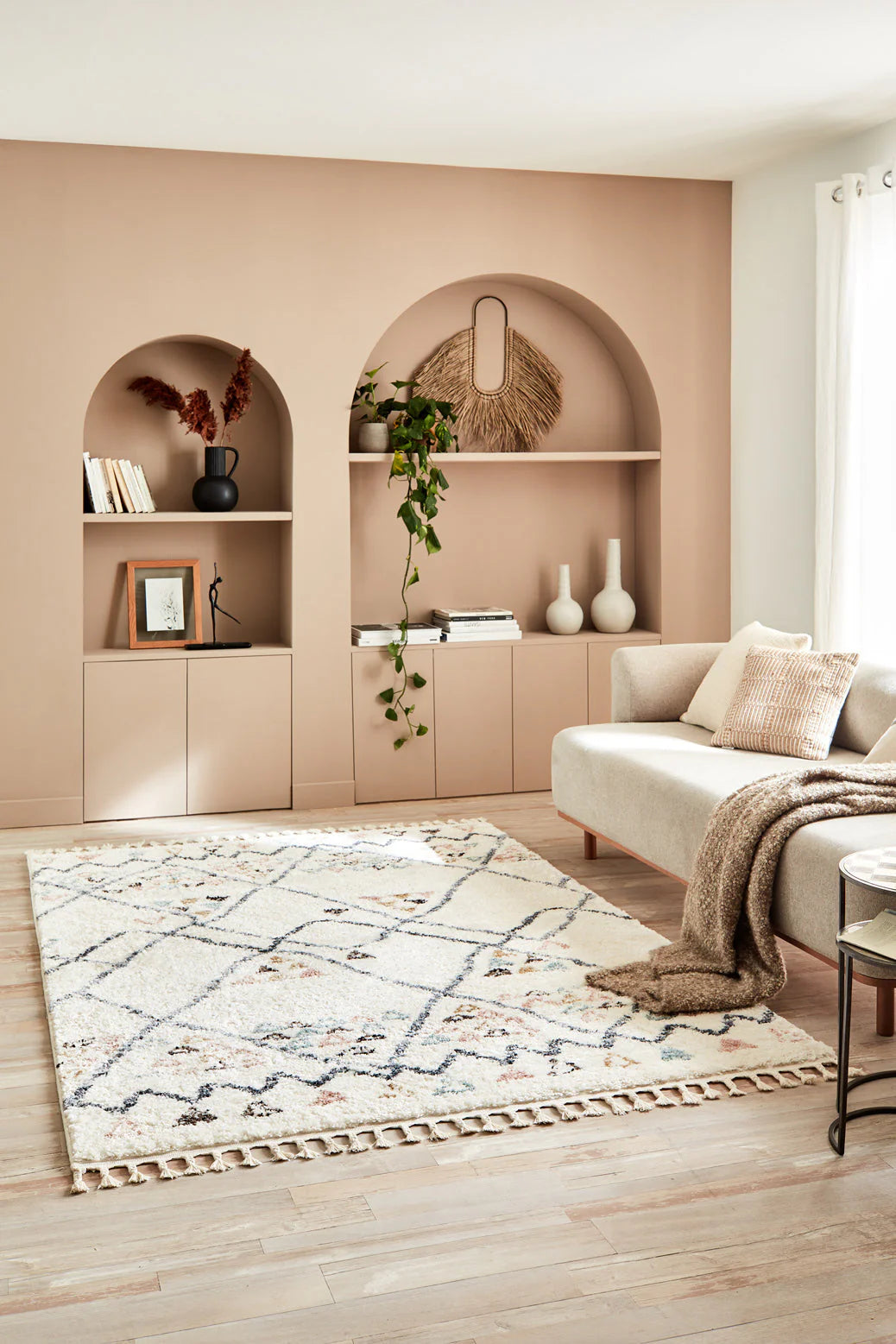 Tapis ethnique motifs losanges crème - Delya