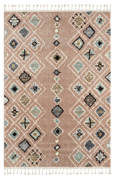 Tapis ethnique motifs losanges rose - Delya