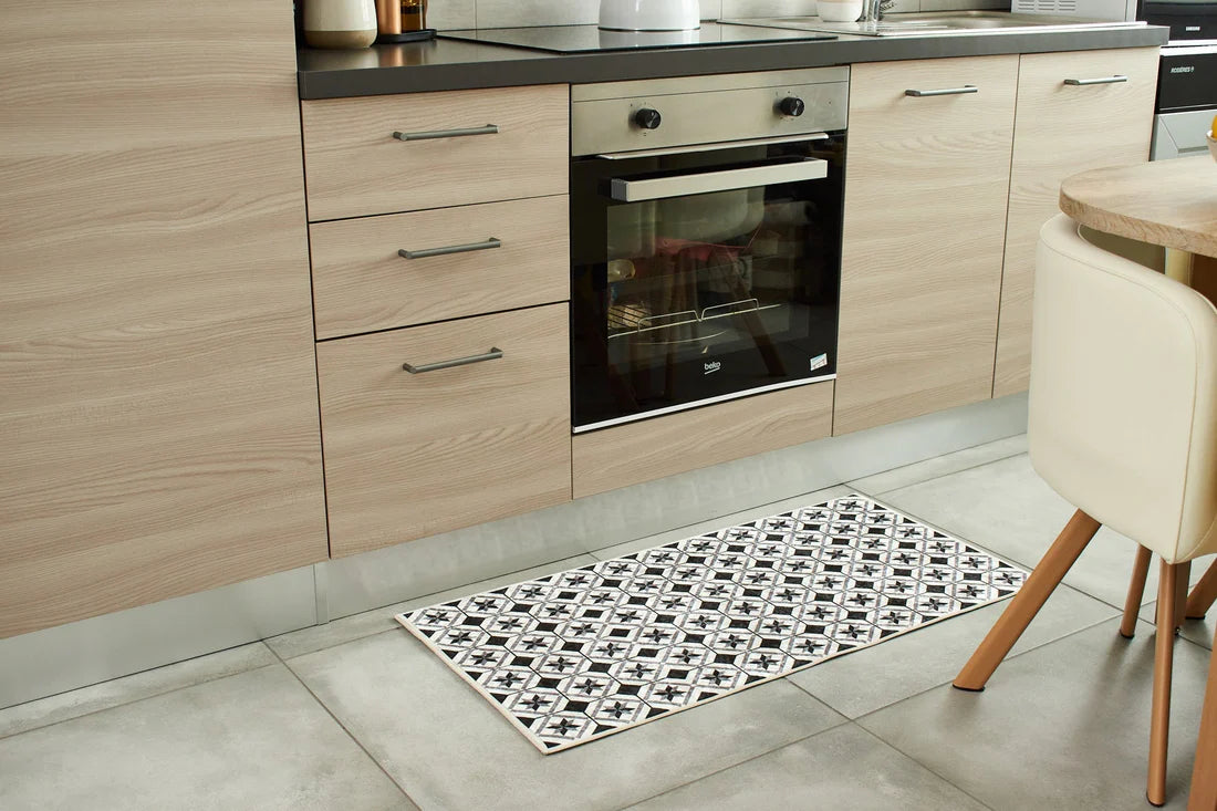 Tapis de cuisine carreaux de ciment noir et blanc