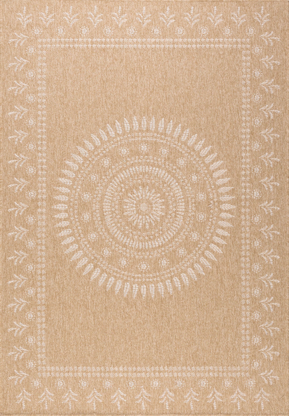 Tapis aspect jute nature motifs orientaux blancs - Nature