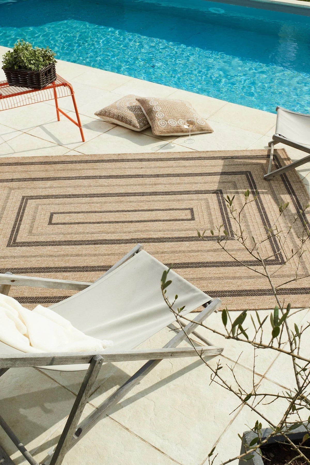Tapis aspect jute nature motifs rectangles noirs - Nature