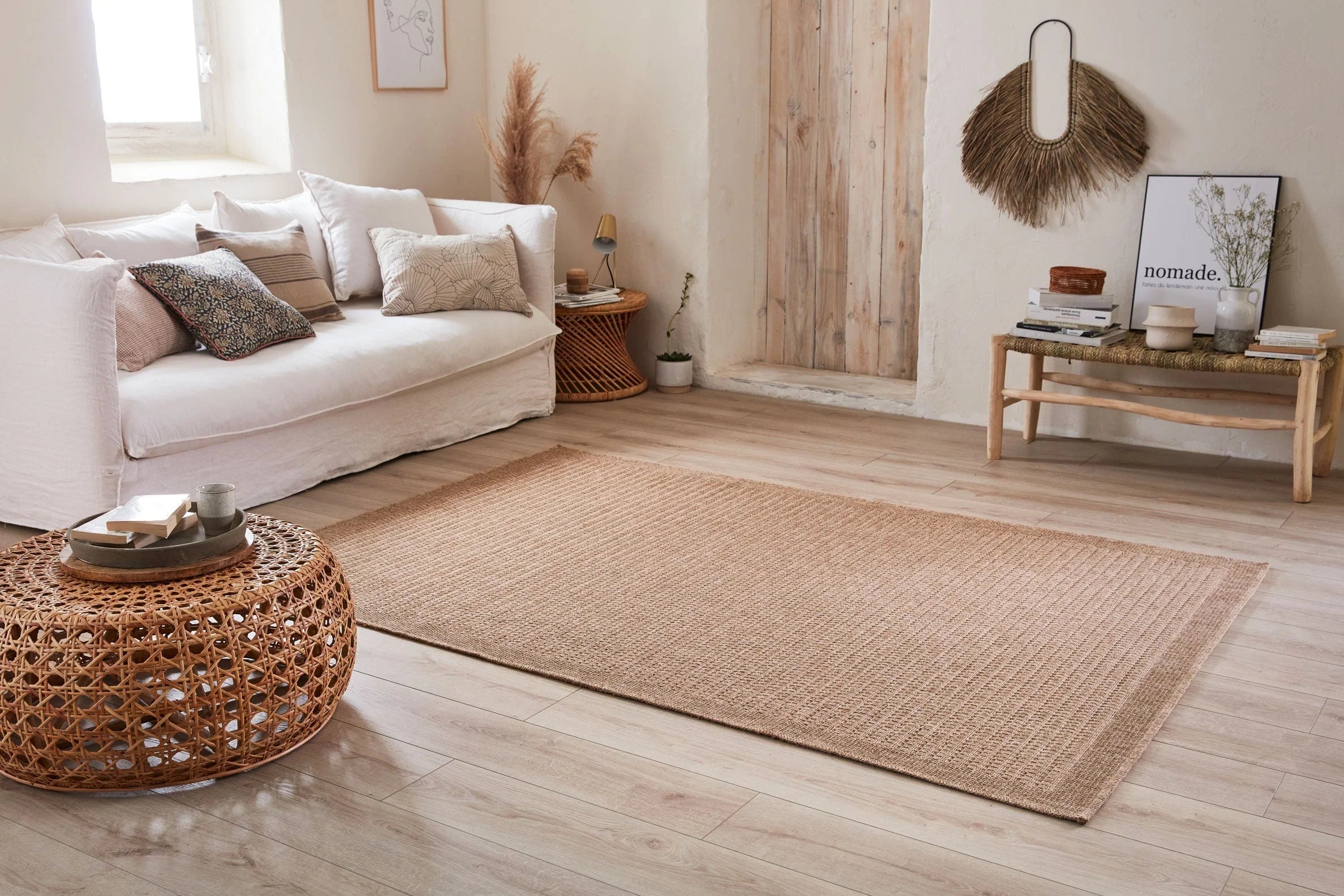Tapis effet jute naturel uni beige - Nature