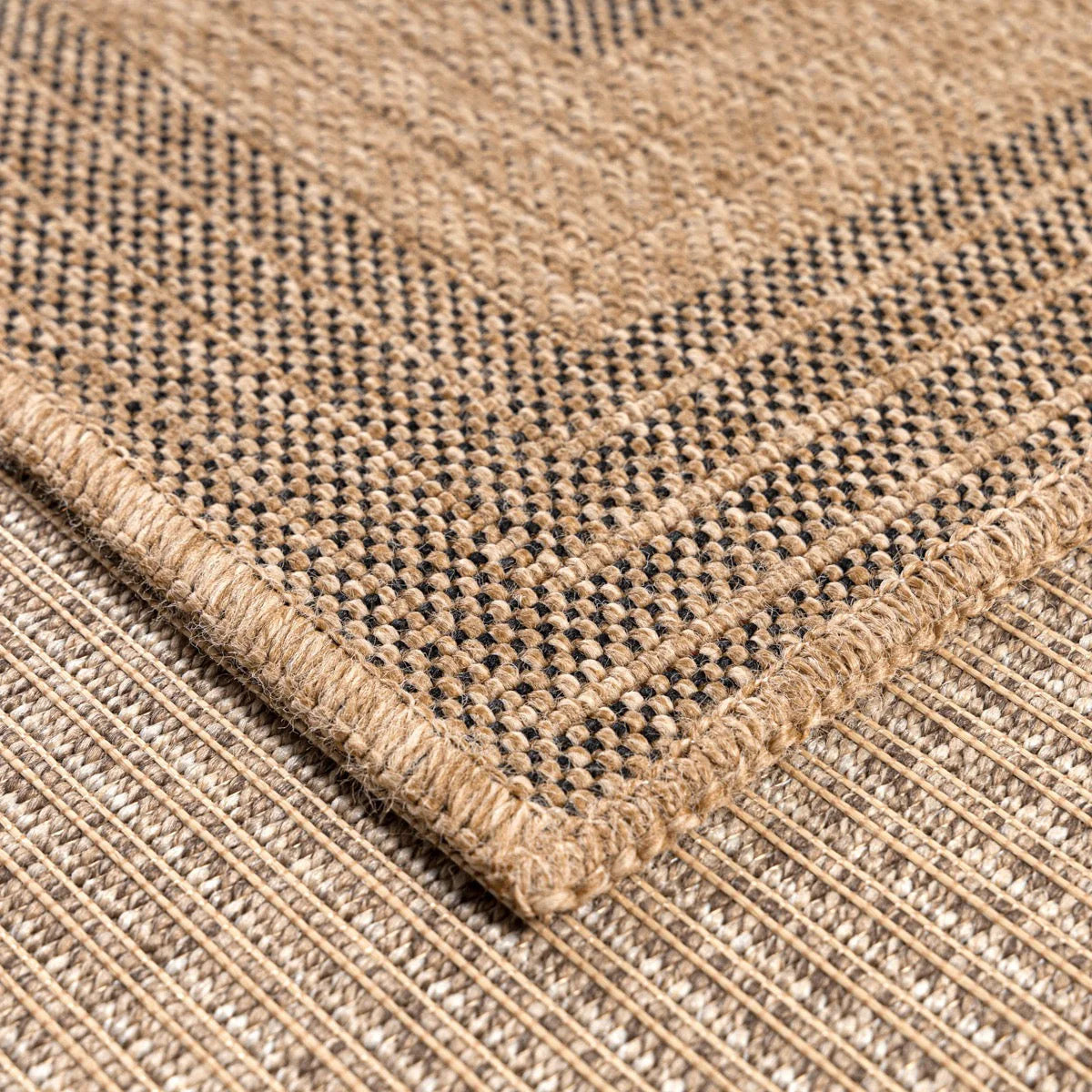 Tapis aspect jute nature motifs circulaires noirs - Nature