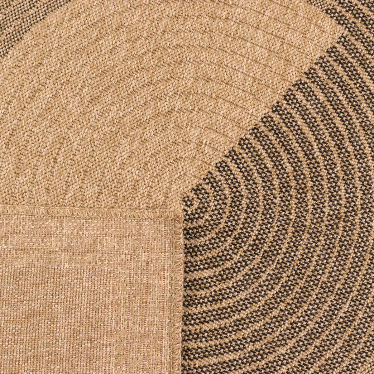Tapis aspect jute nature motifs circulaires noirs - Nature