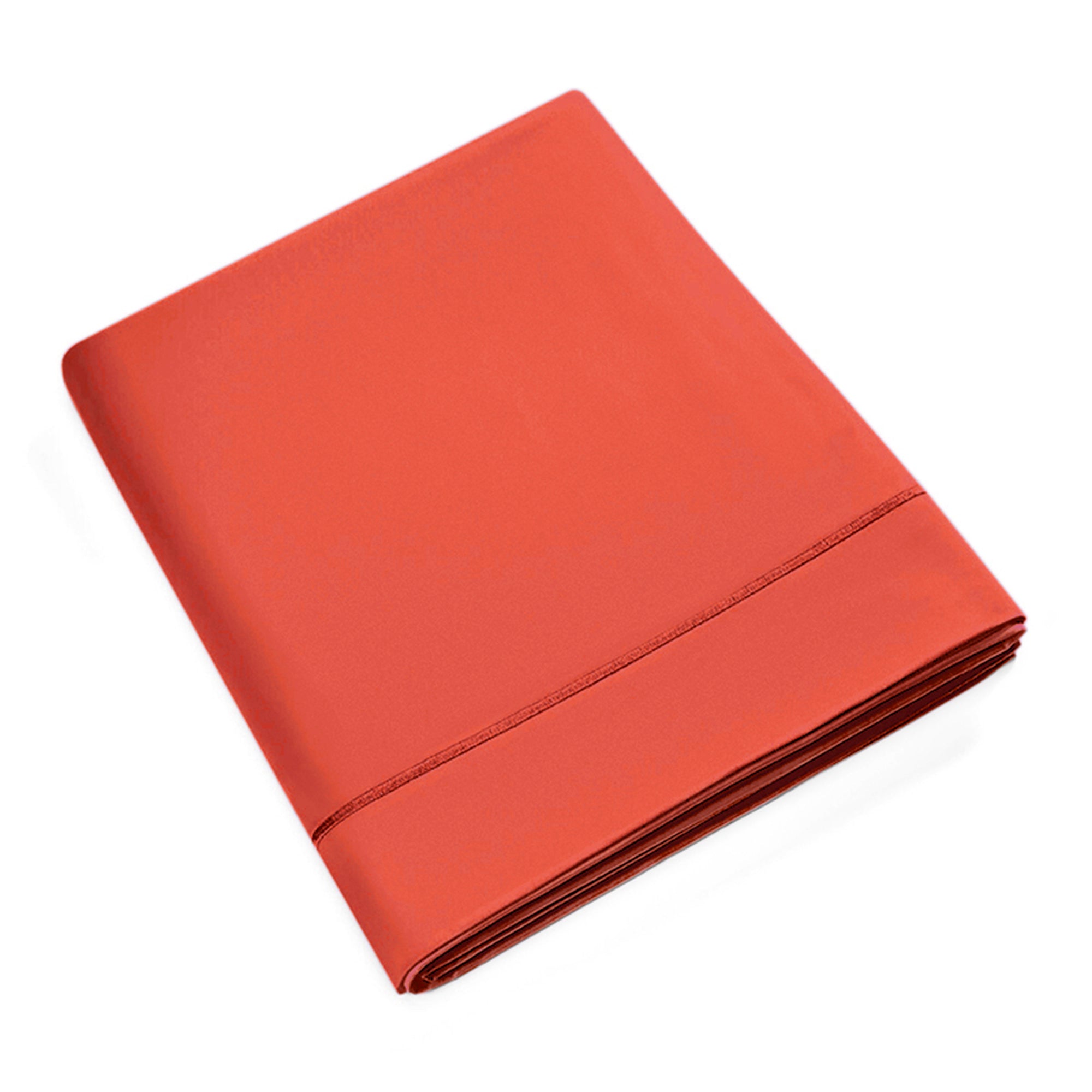 Drap Plat Percale 240 x 300 cm Pur Coton Peigné Longues Fibres 80 Fils/cm² Terracotta
