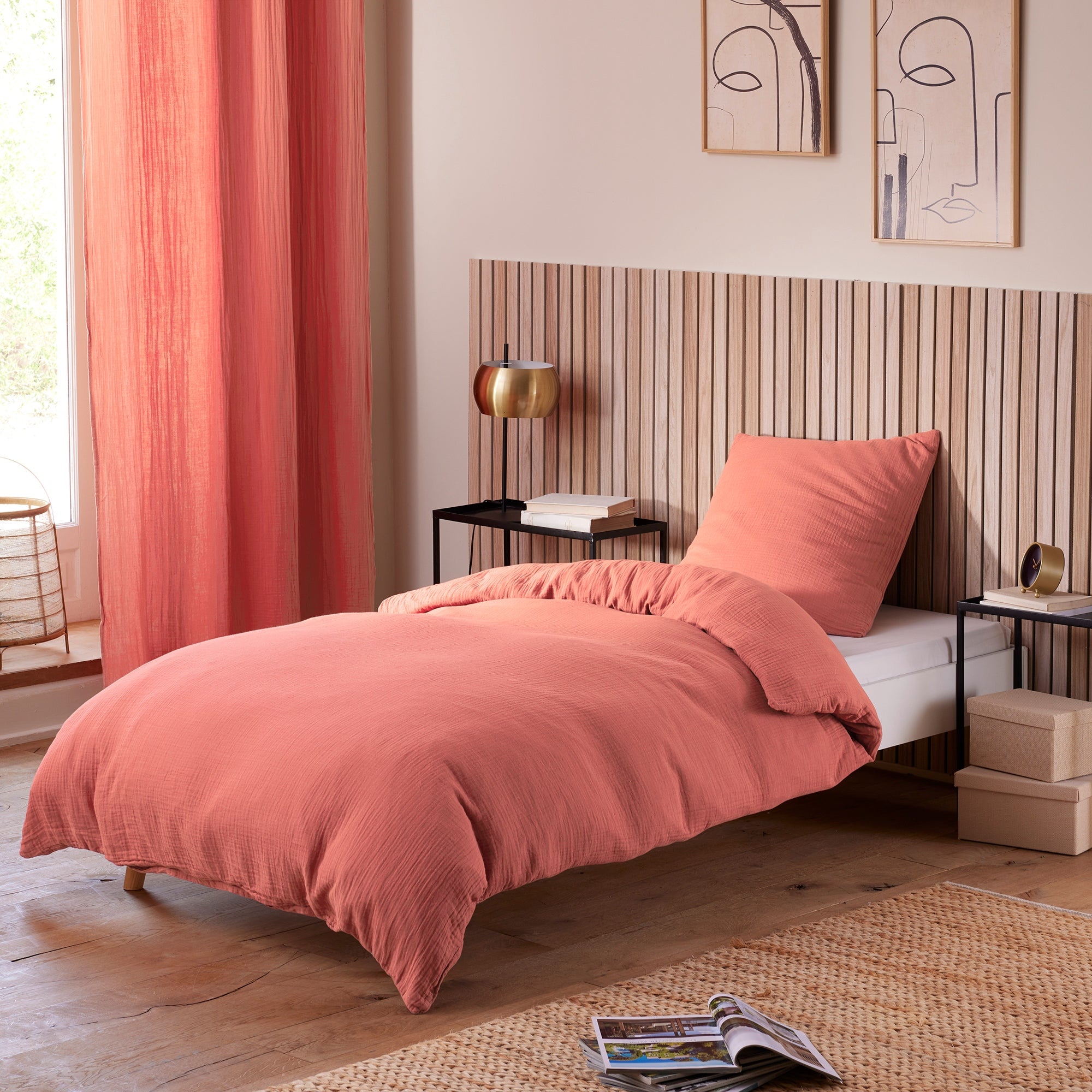 Pack 2 pièces Housse de couette 140x200cm + 1 taie d'oreiller 65X65cm gaze de coton Blush