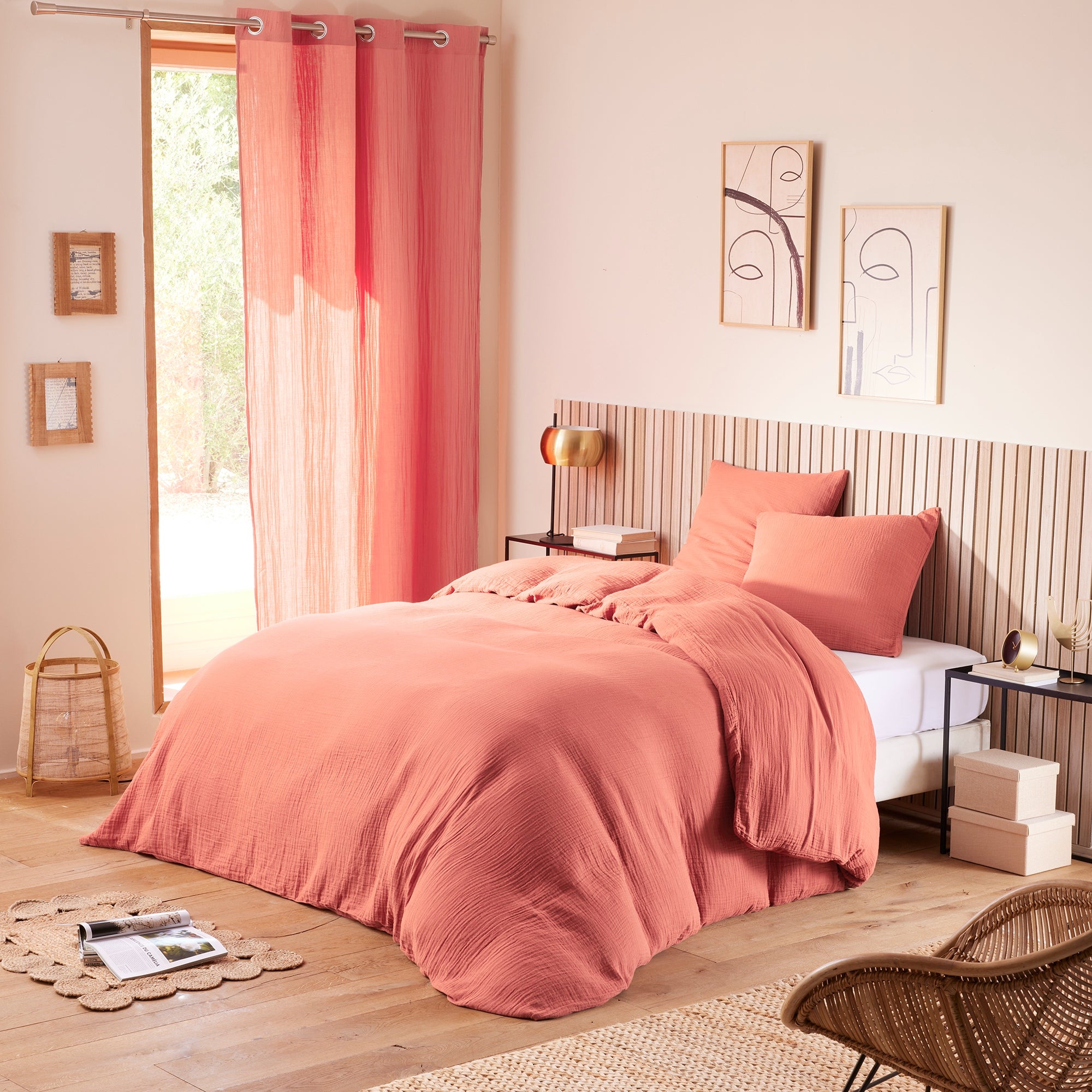 Pack 3 pièces Housse de couette - 260x240cm + 2 taies d'oreiller 65X65cm gaze de coton Blush
