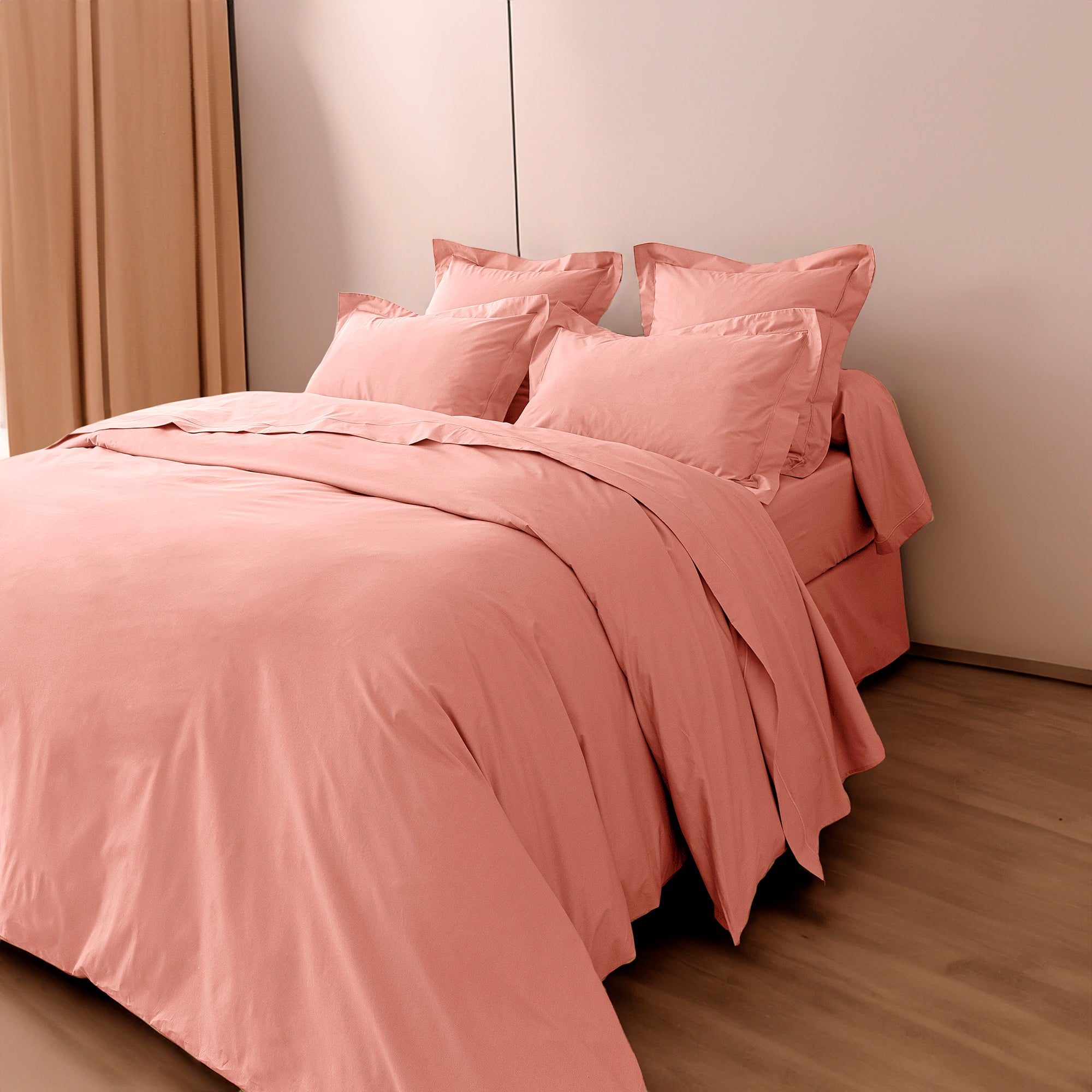 Housse de couette Percale 260 x 240 cm Pur Coton Peigné Longues Fibres 80 Fils/cm² Rose poudré