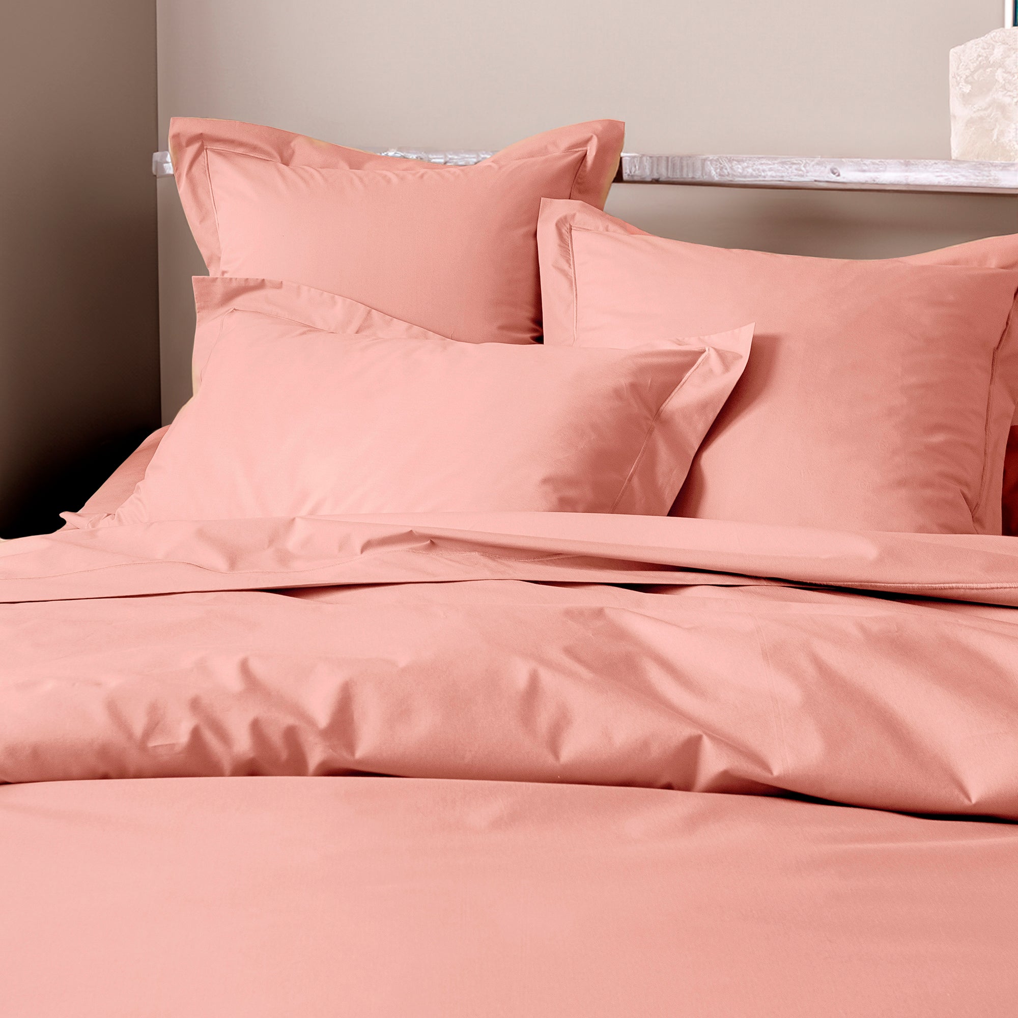 Housse de couette Percale 260 x 240 cm Pur Coton Peigné Longues Fibres 80 Fils/cm² Rose poudré