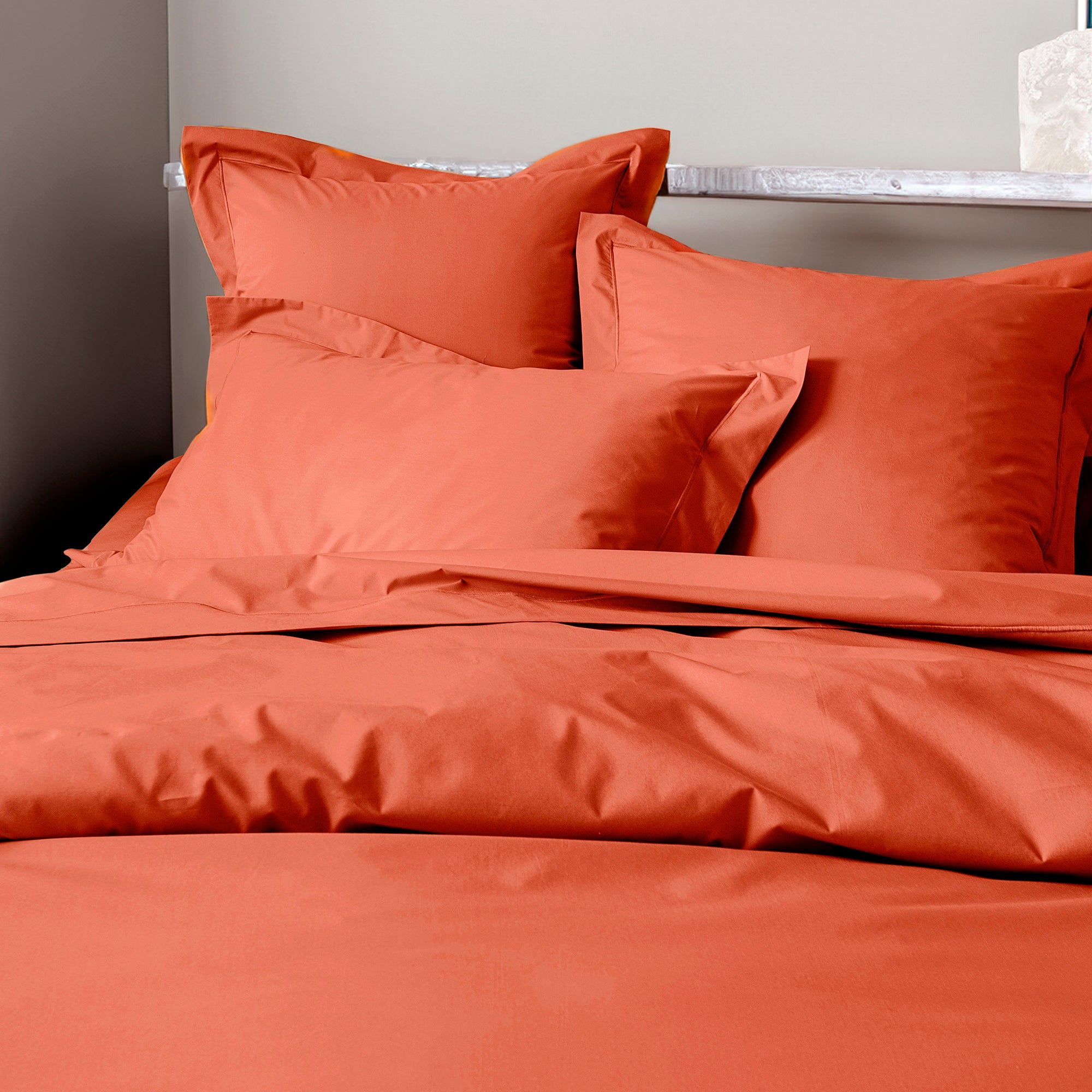 Housse de couette Percale 260 x 240 cm Pur Coton Peigné Longues Fibres 80 Fils/cm² Terracotta