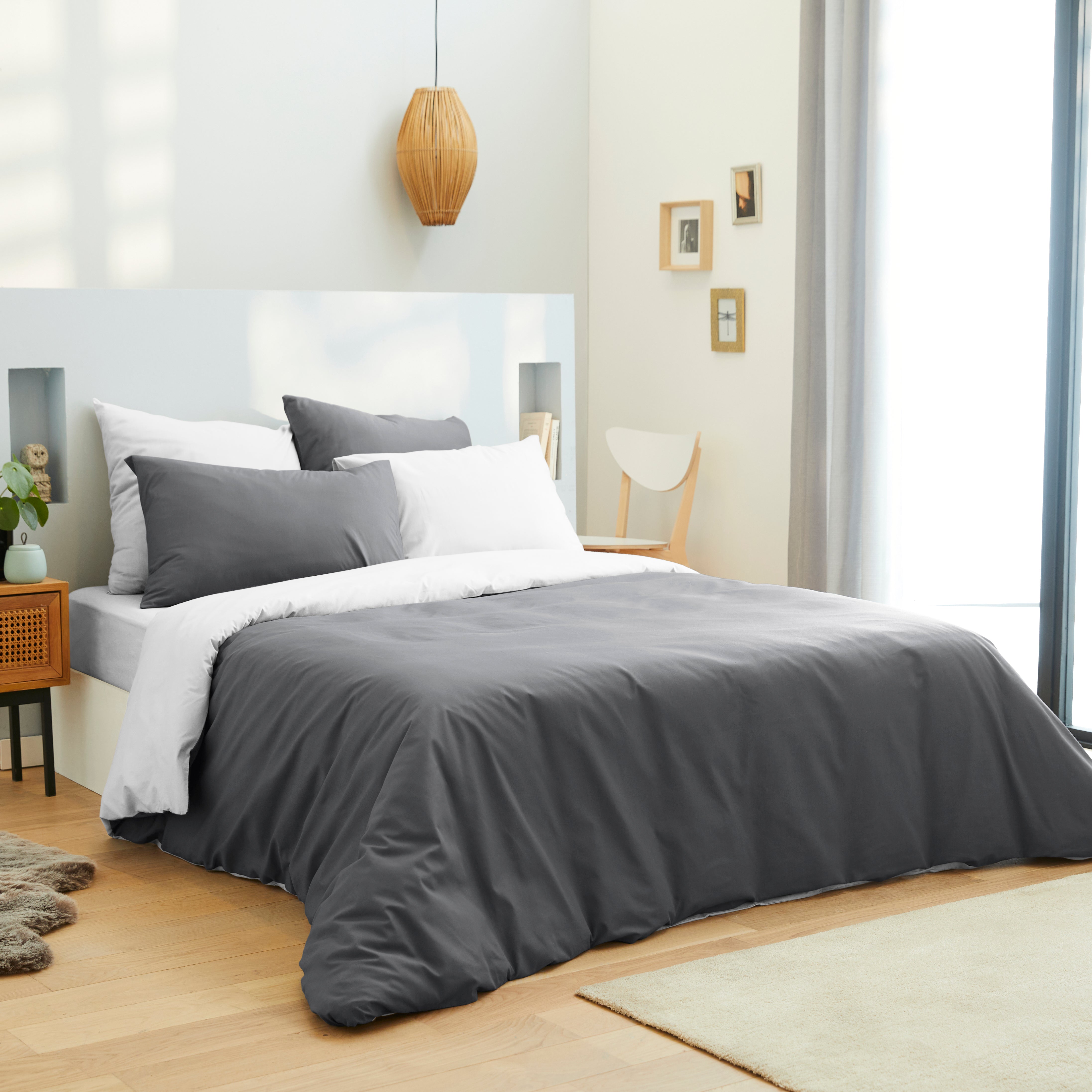 Pack 6 pièces Housse de couette 220 x 240 cm - Drap housse 140 x 190 cm - 100% Coton 57 Fils