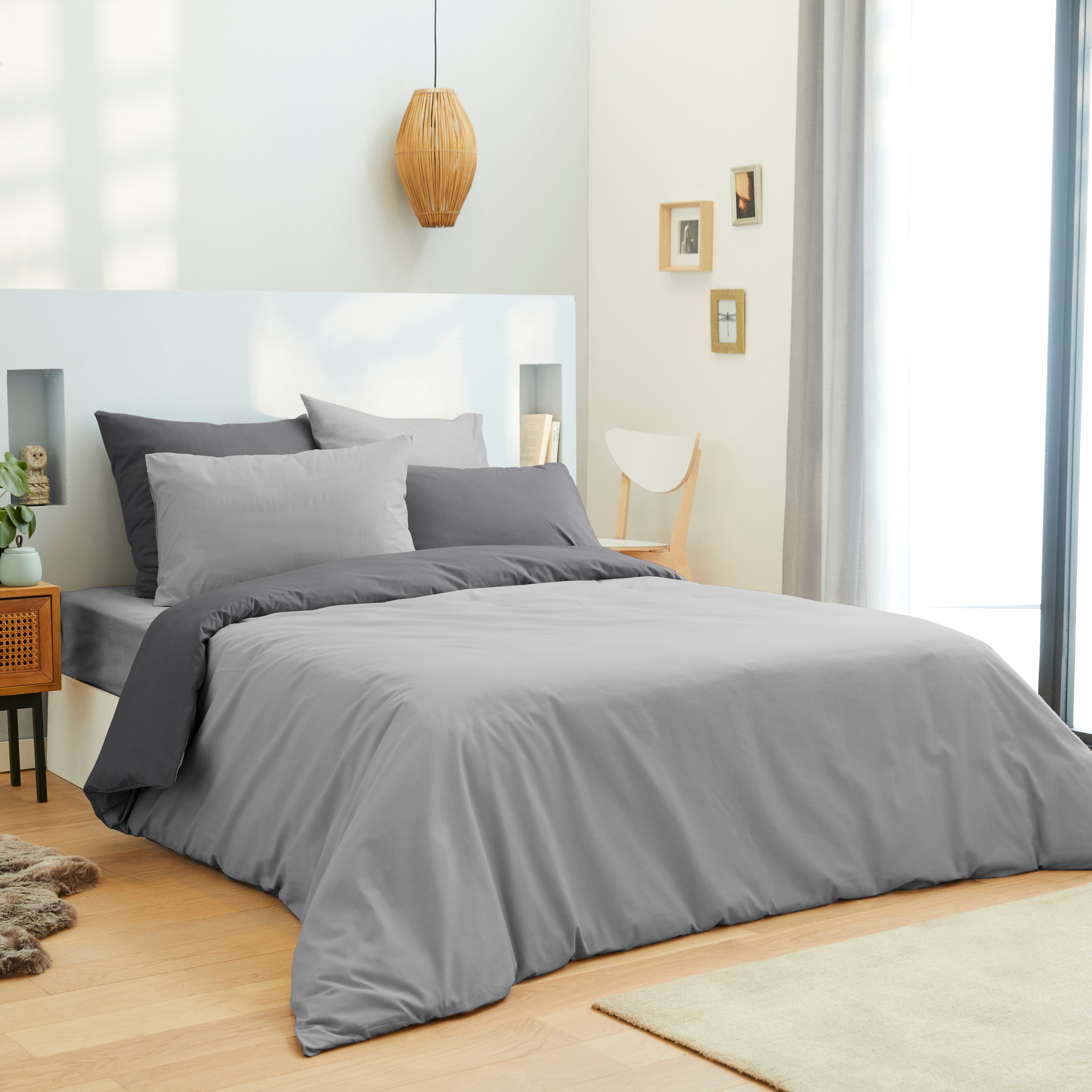 Pack 6 pièces Housse de couette 220 x 240 cm - Drap housse 140 x 190 cm - 100% Coton 57 Fils