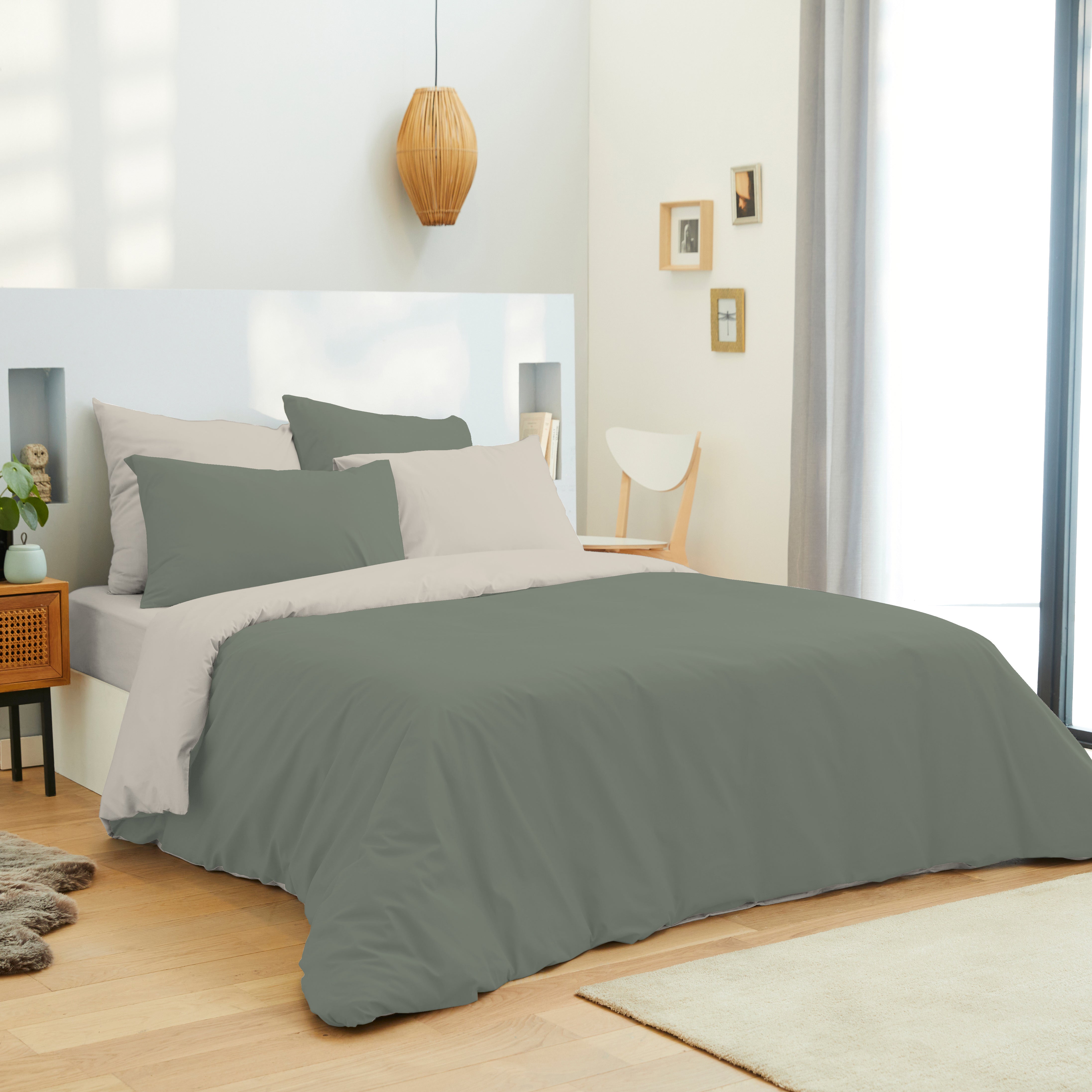 Pack 6 pièces Housse de couette 220 x 240 cm - Drap housse 160 x 200 cm - 100% Coton 57 Fils