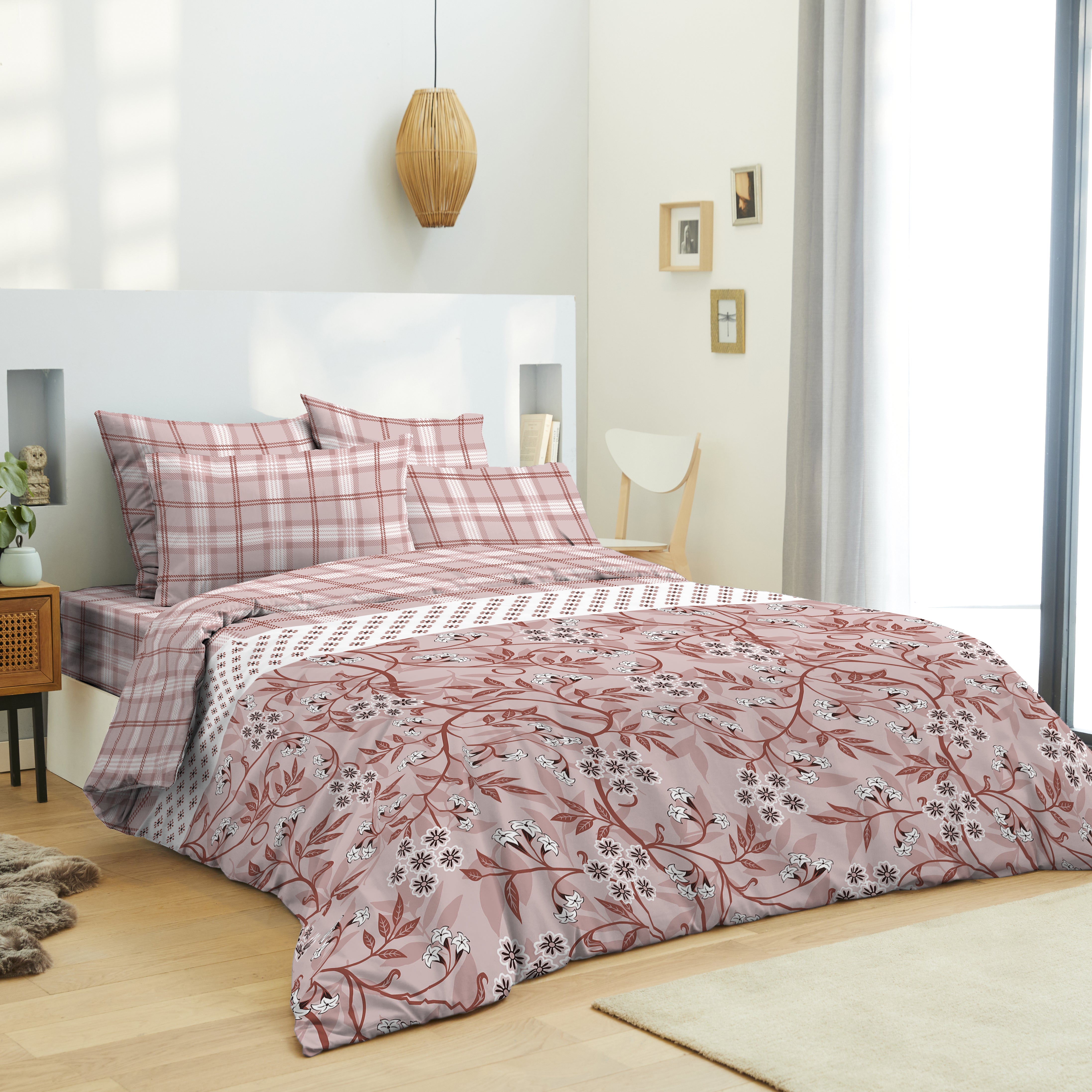 Pack 6 Pièces housse de couette 220 x 240 cm - Drap housse 140 x 190 cm - 100% Coton 57 Fils