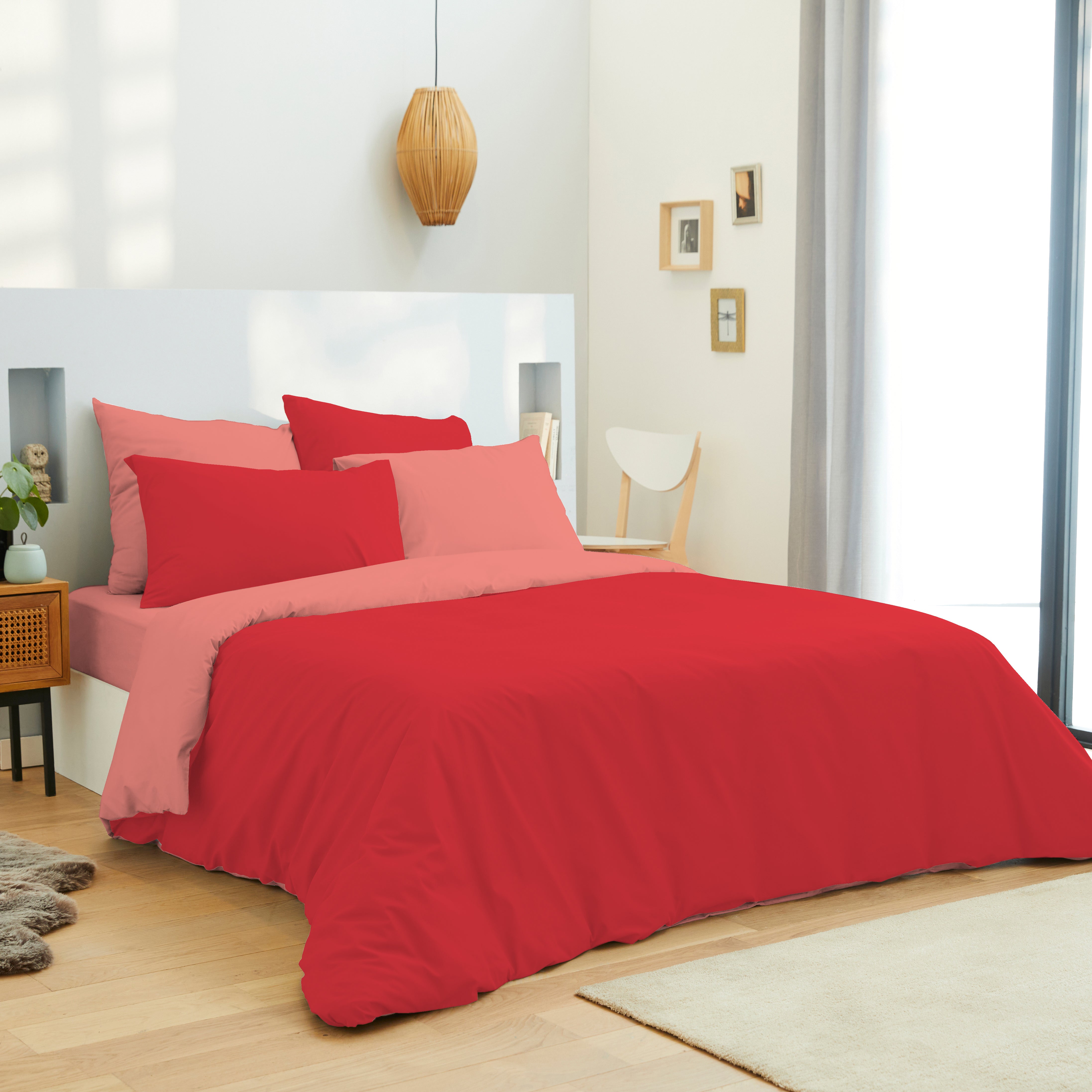 Pack 6 pièces Housse de couette 220 x 240 cm - Drap housse 160 x 200 cm - 100% Coton 57 Fils