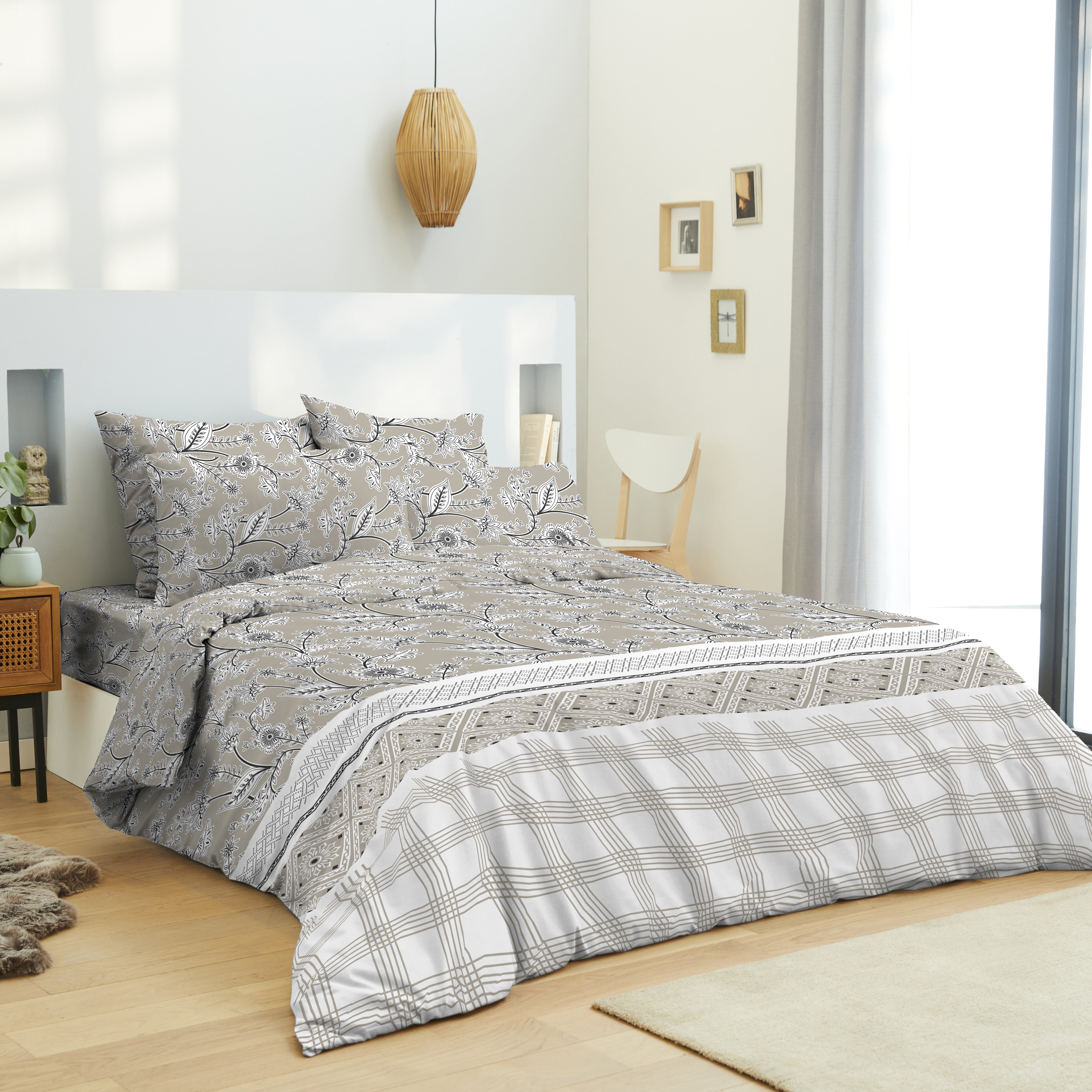 Pack 6 Pièces housse de couette 220 x 240 cm - Drap housse 140 x 190 cm - 100% Coton 57 Fils