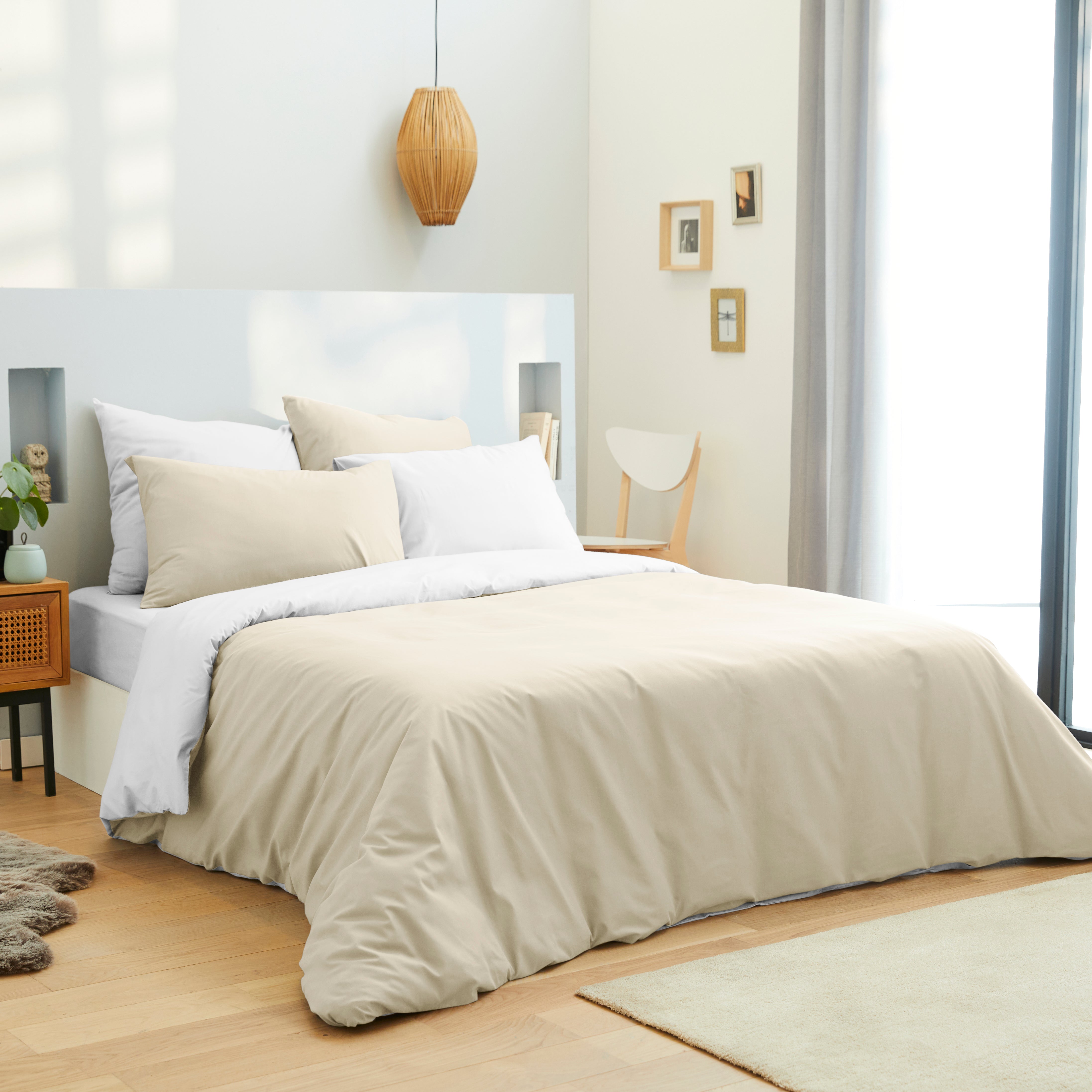 Pack 6 pièces Housse de couette 240 x 260 cm - Drap housse 180 x 200 cm - 100% Coton 57 Fils