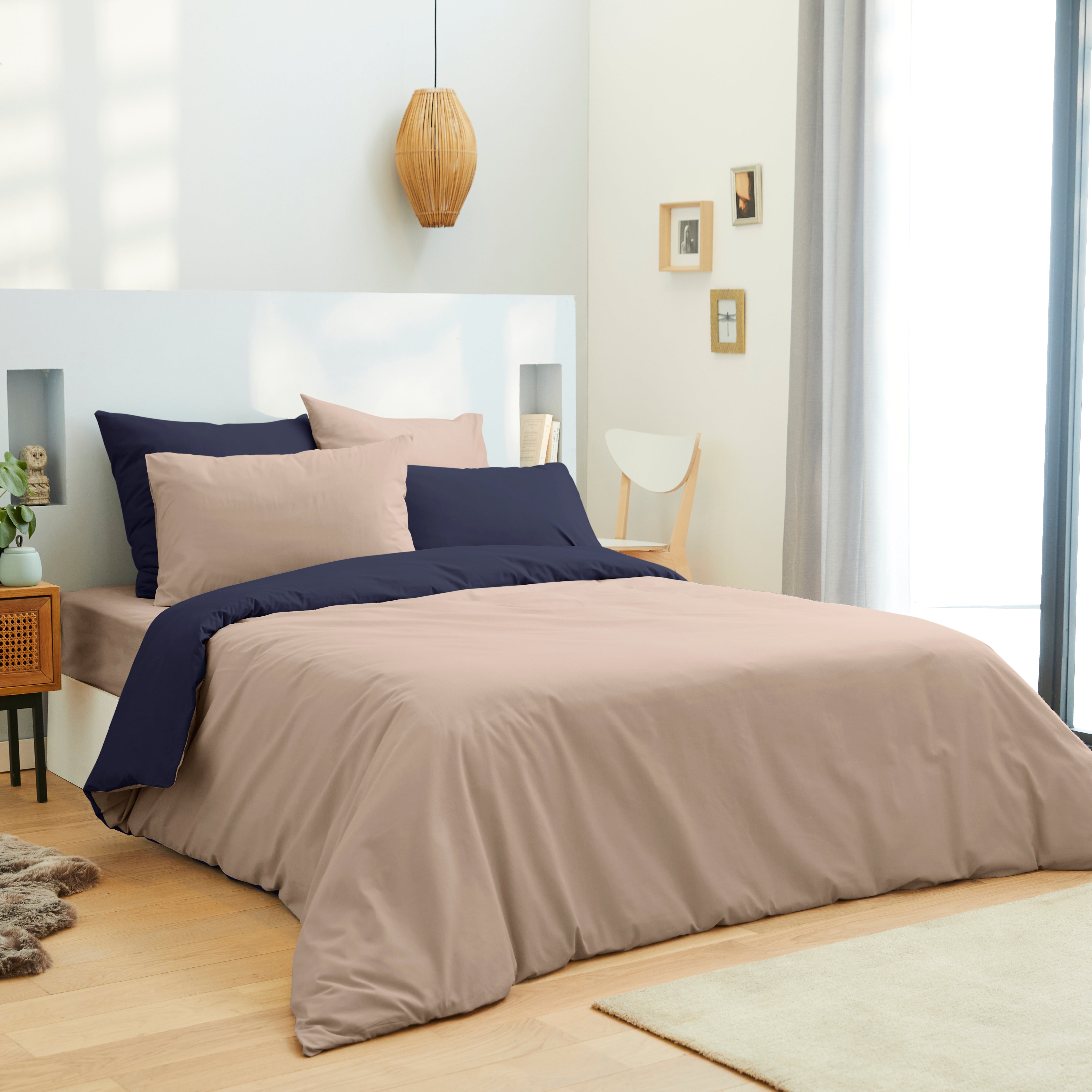 Pack 6 pièces Housse de couette 220 x 240 cm - Drap housse 140 x 190 cm - 100% Coton 57 Fils